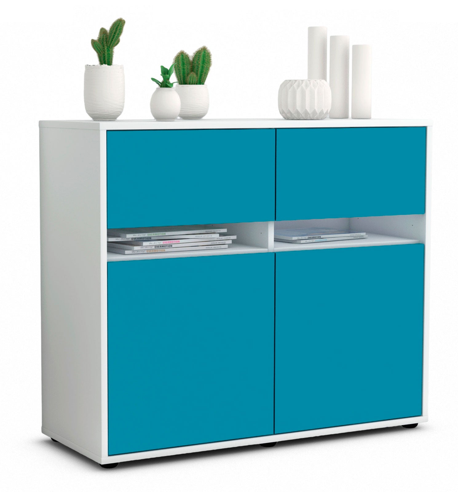 Sideboard - Brunilde - Design Farbakzent - Freistehend mit Push to open  92 cm Weiss