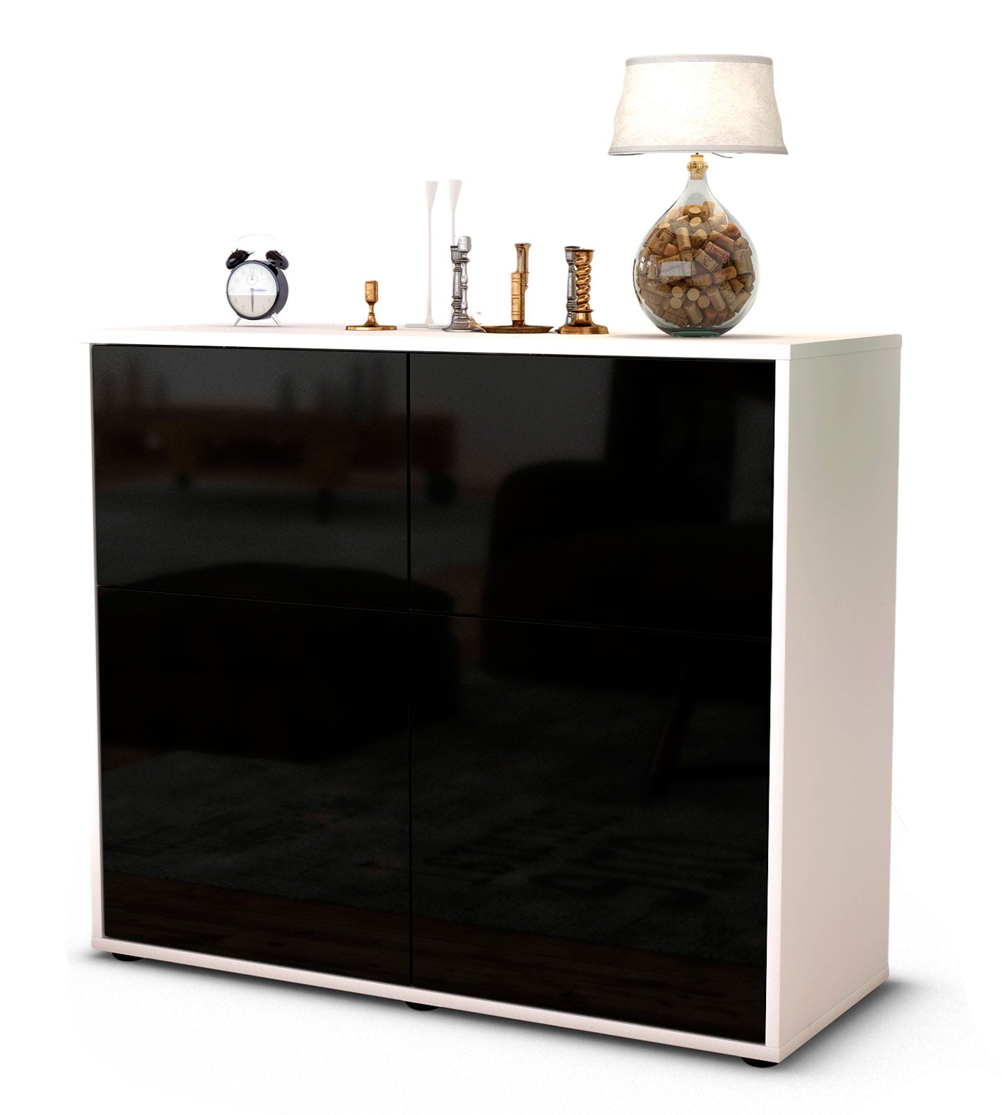 Sideboard - Calliope - Design Hochglanz - Freistehend mit Push to open  92 cm Weiss