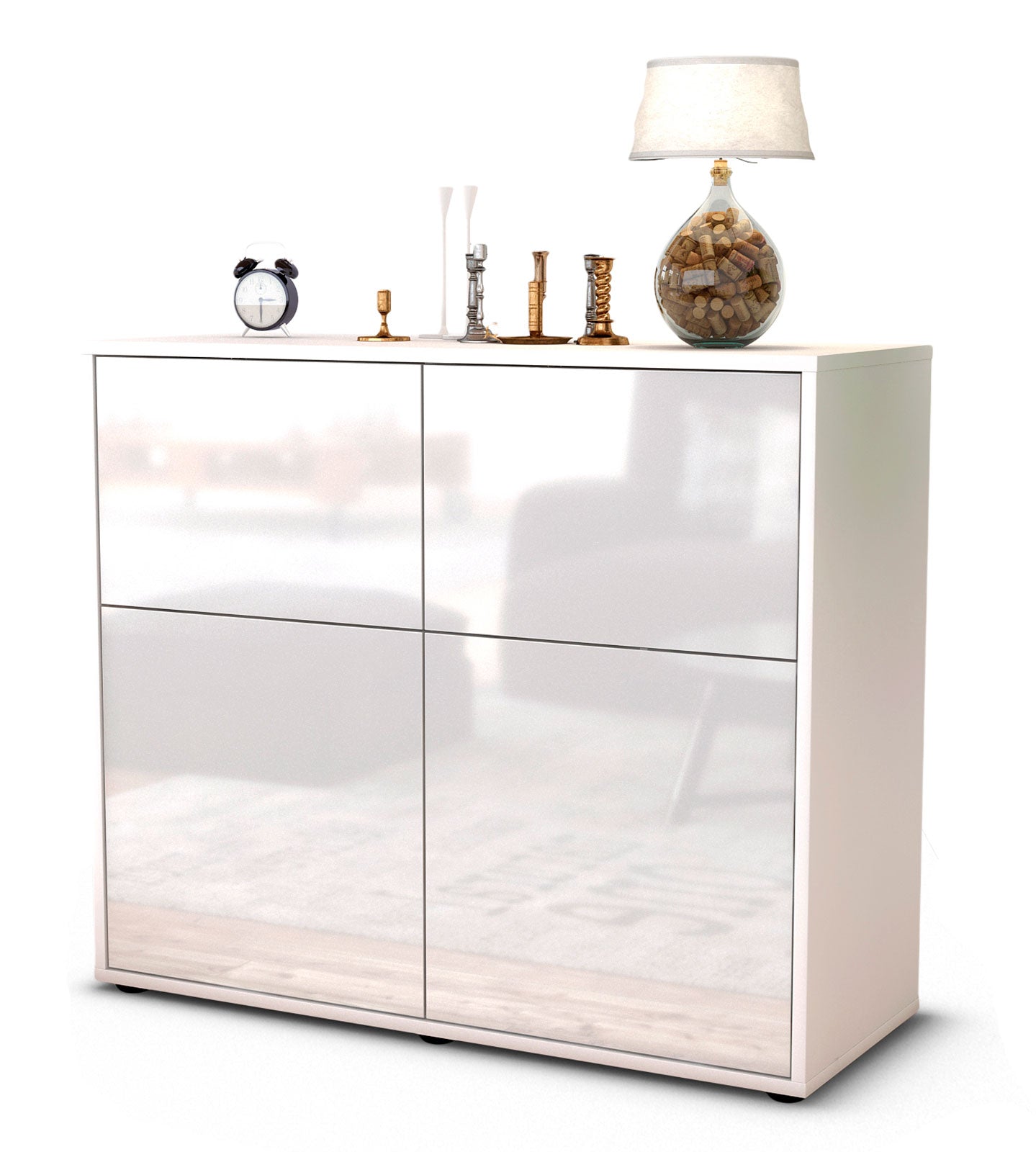 Sideboard - Calliope - Design Hochglanz - Freistehend mit Push to open  92 cm Weiss