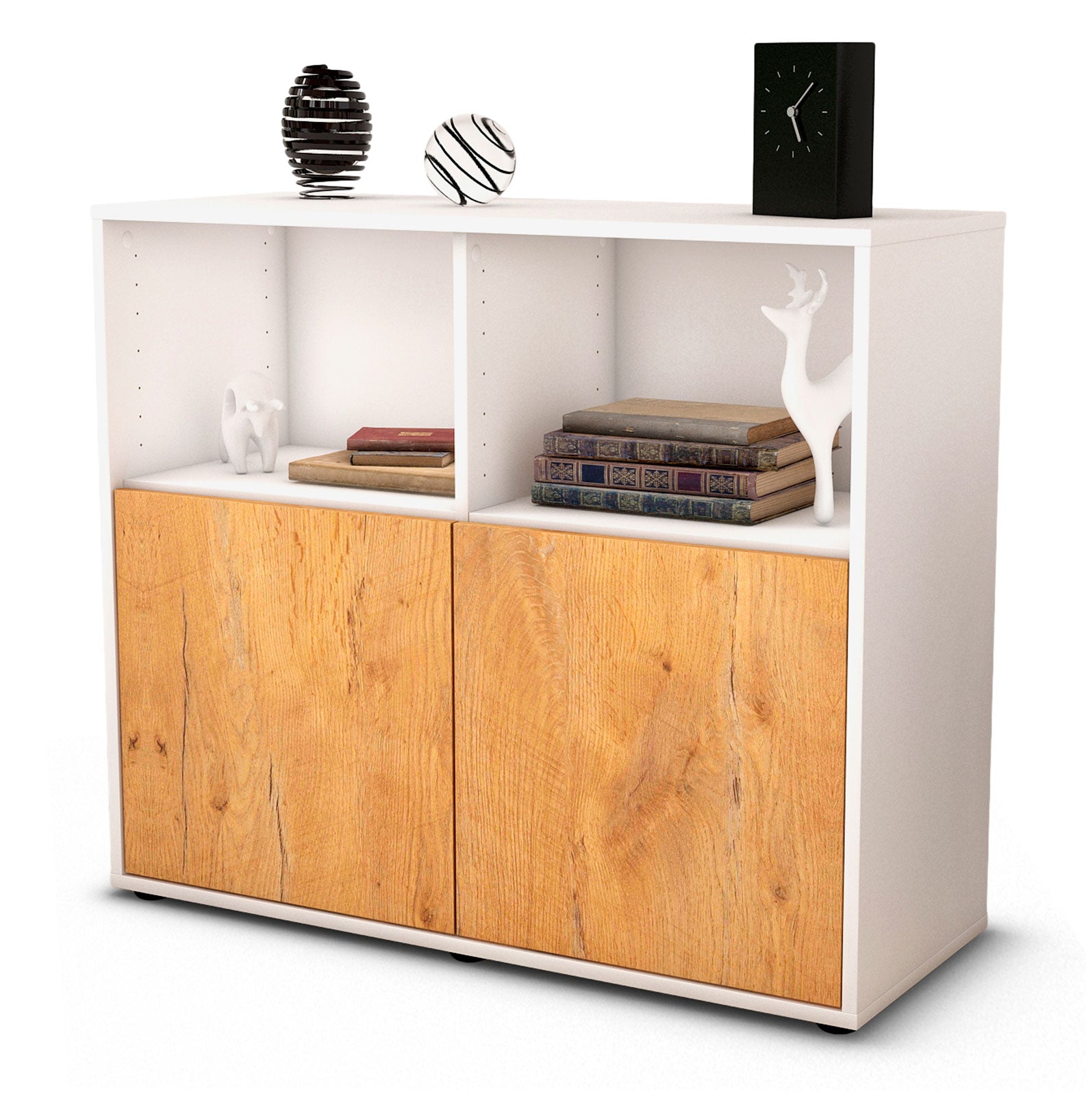 Sideboard - Camilla - Design Holzdekor - Freistehend mit Push to open  92 cm Weiss