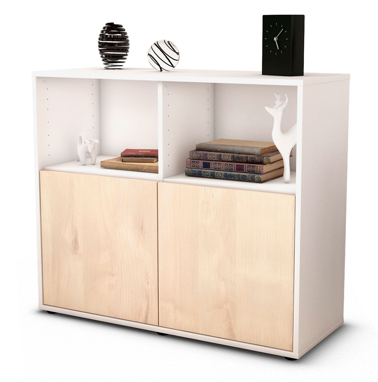 Sideboard - Camilla - Design Holzdekor - Freistehend mit Push to open  92 cm Weiss