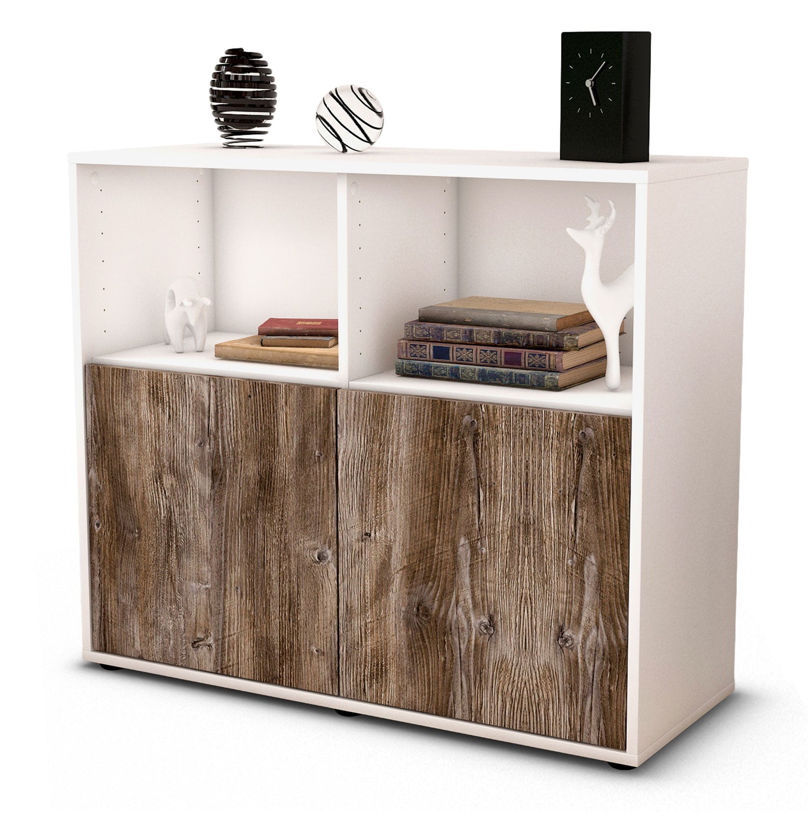 Sideboard - Camilla - Design Holzdekor - Freistehend mit Push to open  92 cm Weiss