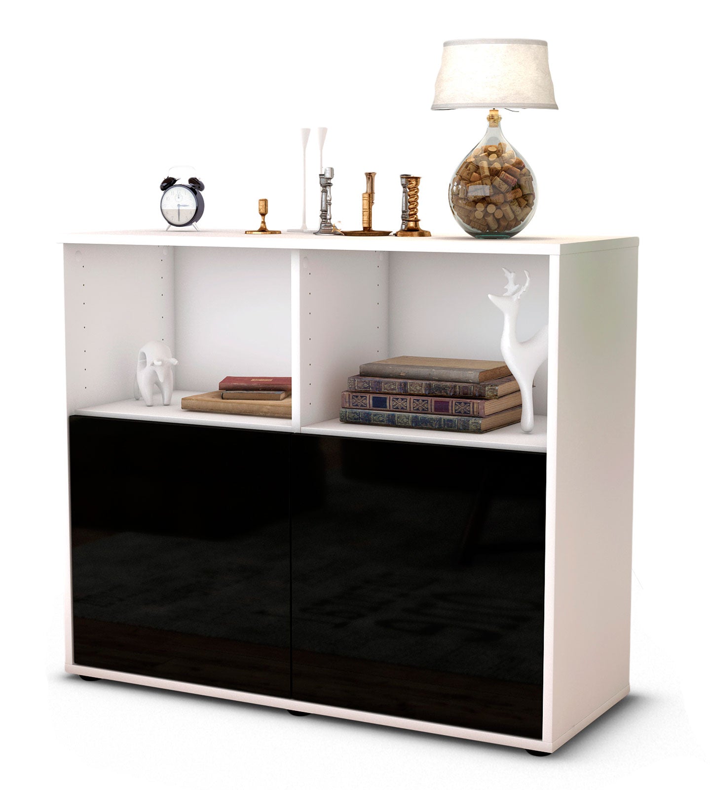 Sideboard - Camilla - Design Hochglanz - Freistehend mit Push to open  92 cm Weiss