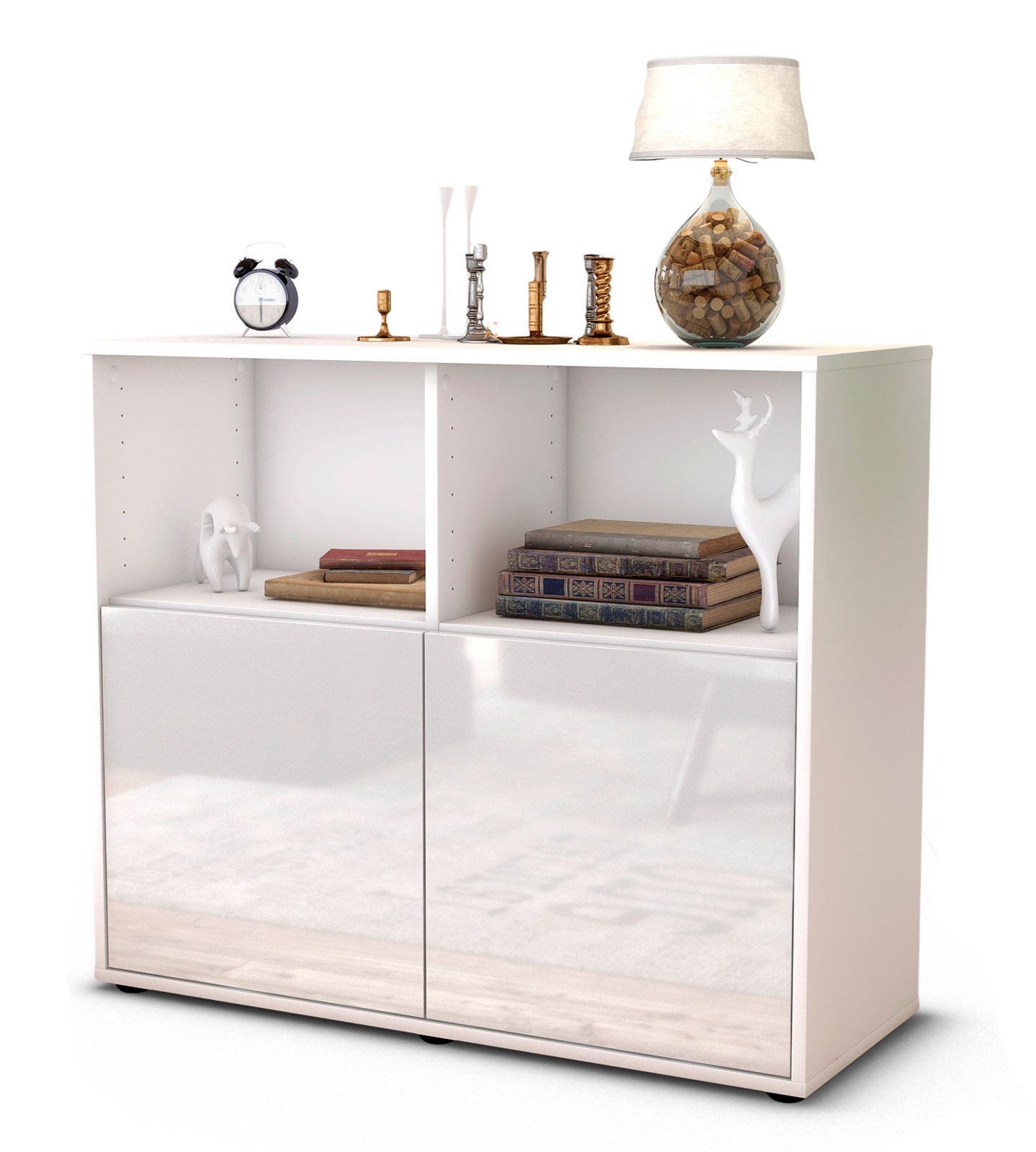 Sideboard - Camilla - Design Hochglanz - Freistehend mit Push to open  92 cm Weiss