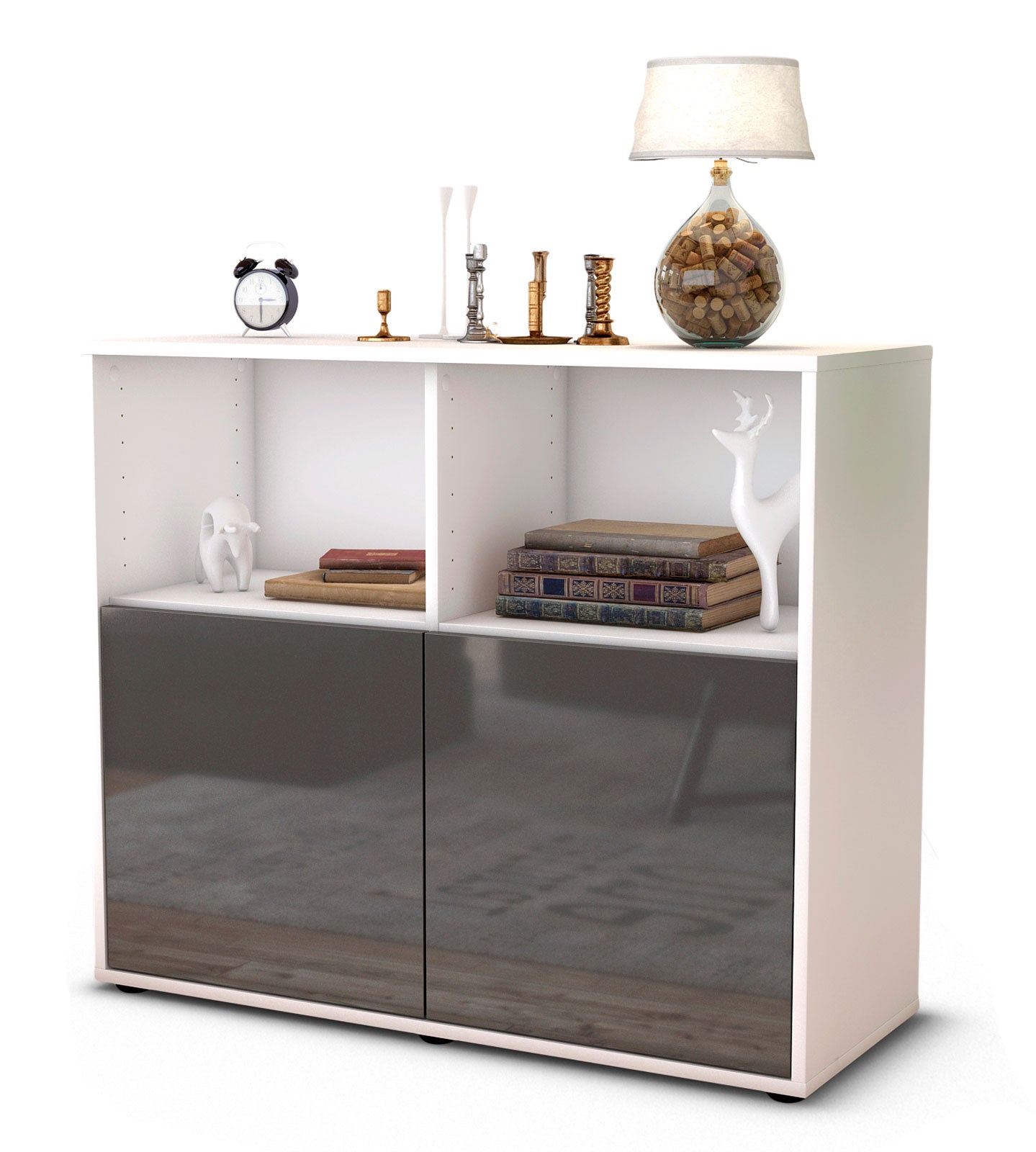 Sideboard - Camilla - Design Hochglanz - Freistehend mit Push to open  92 cm Weiss