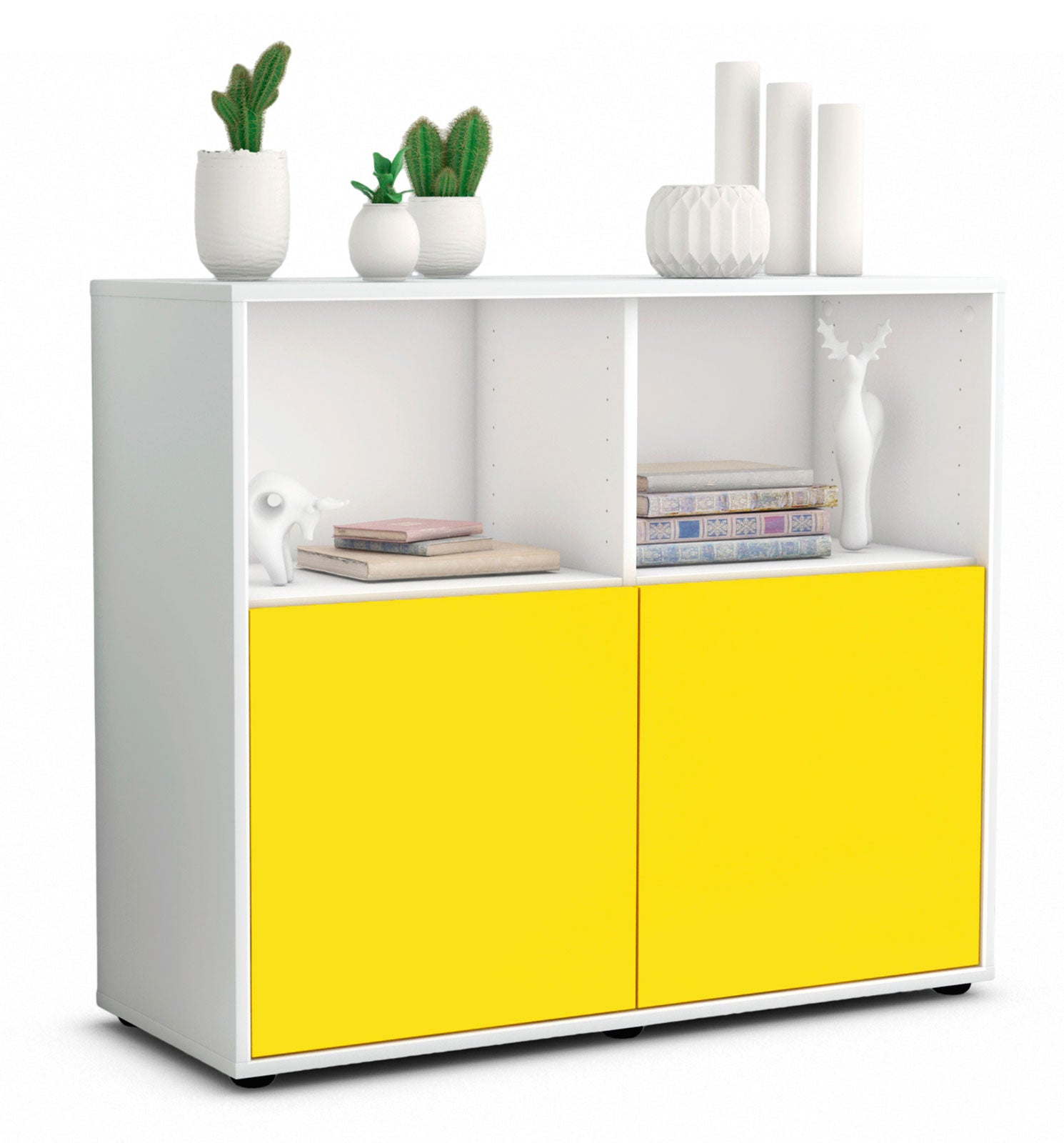 Sideboard - Camilla - Design Farbakzent - Freistehend mit Push to open  92 cm Weiss