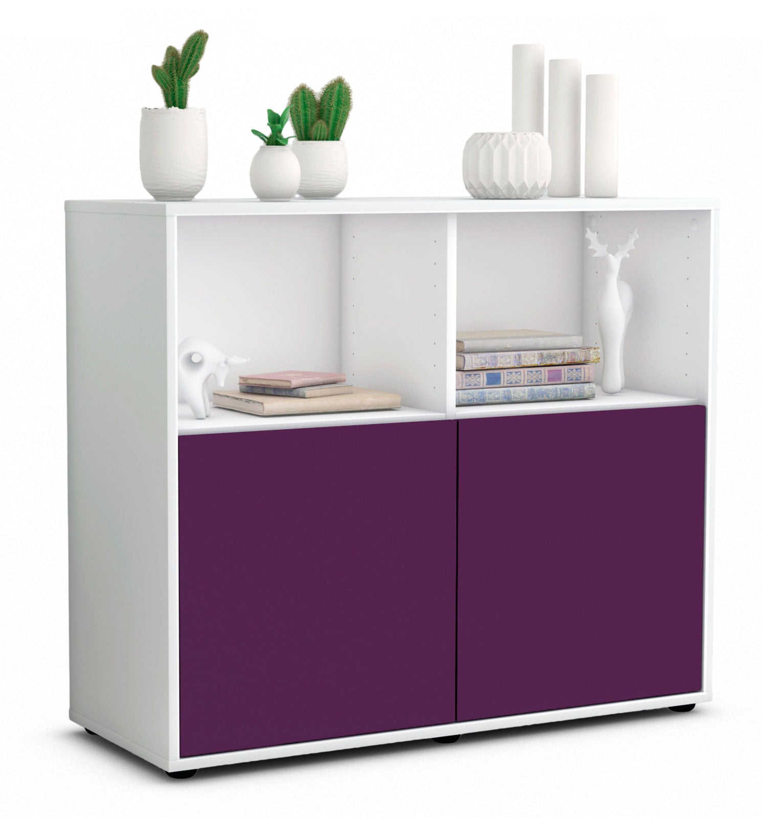 Sideboard - Camilla - Design Farbakzent - Freistehend mit Push to open  92 cm Weiss