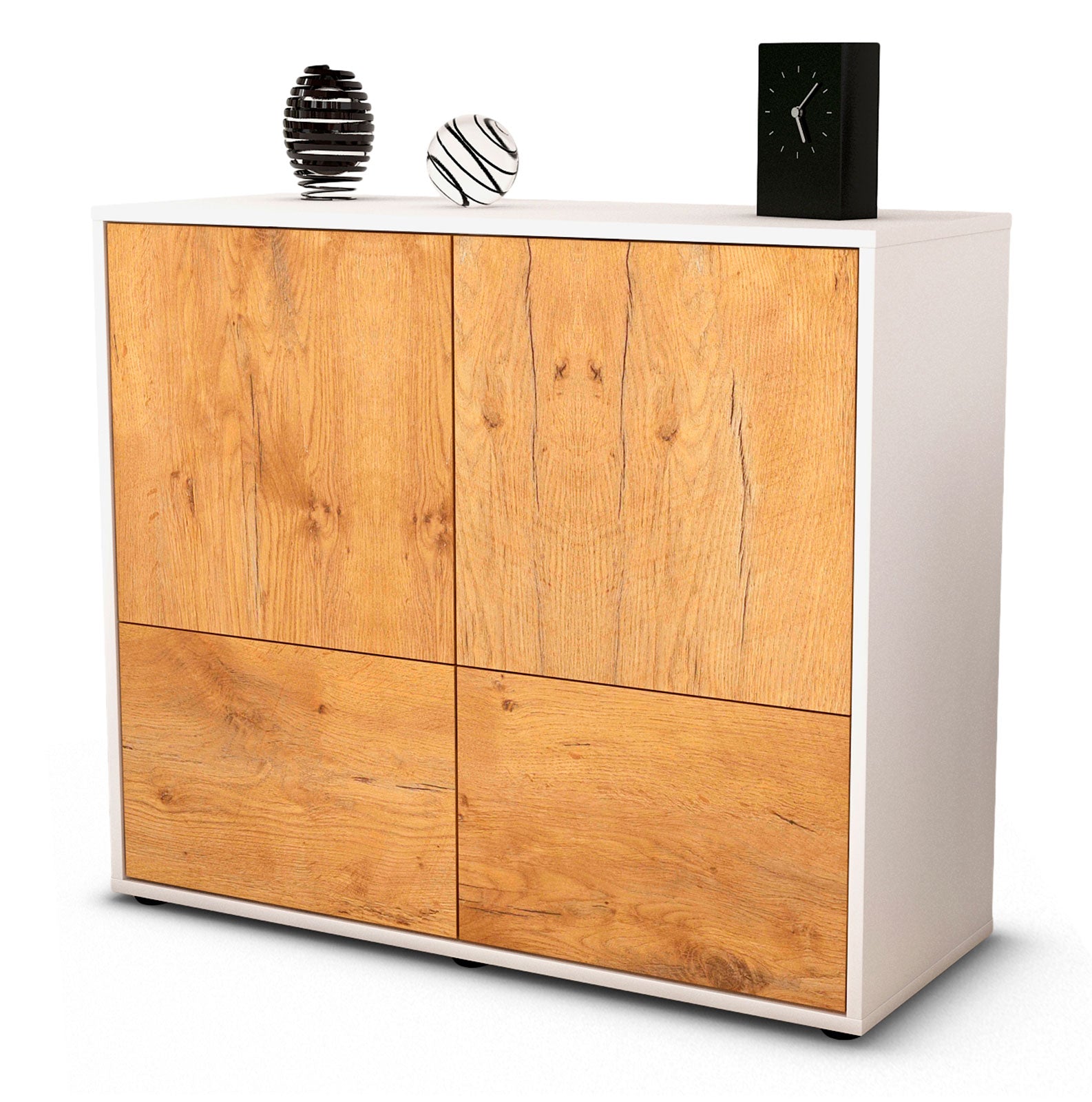 Sideboard - Cara - Design Holzdekor - Freistehend mit Push to open  92 cm Weiss