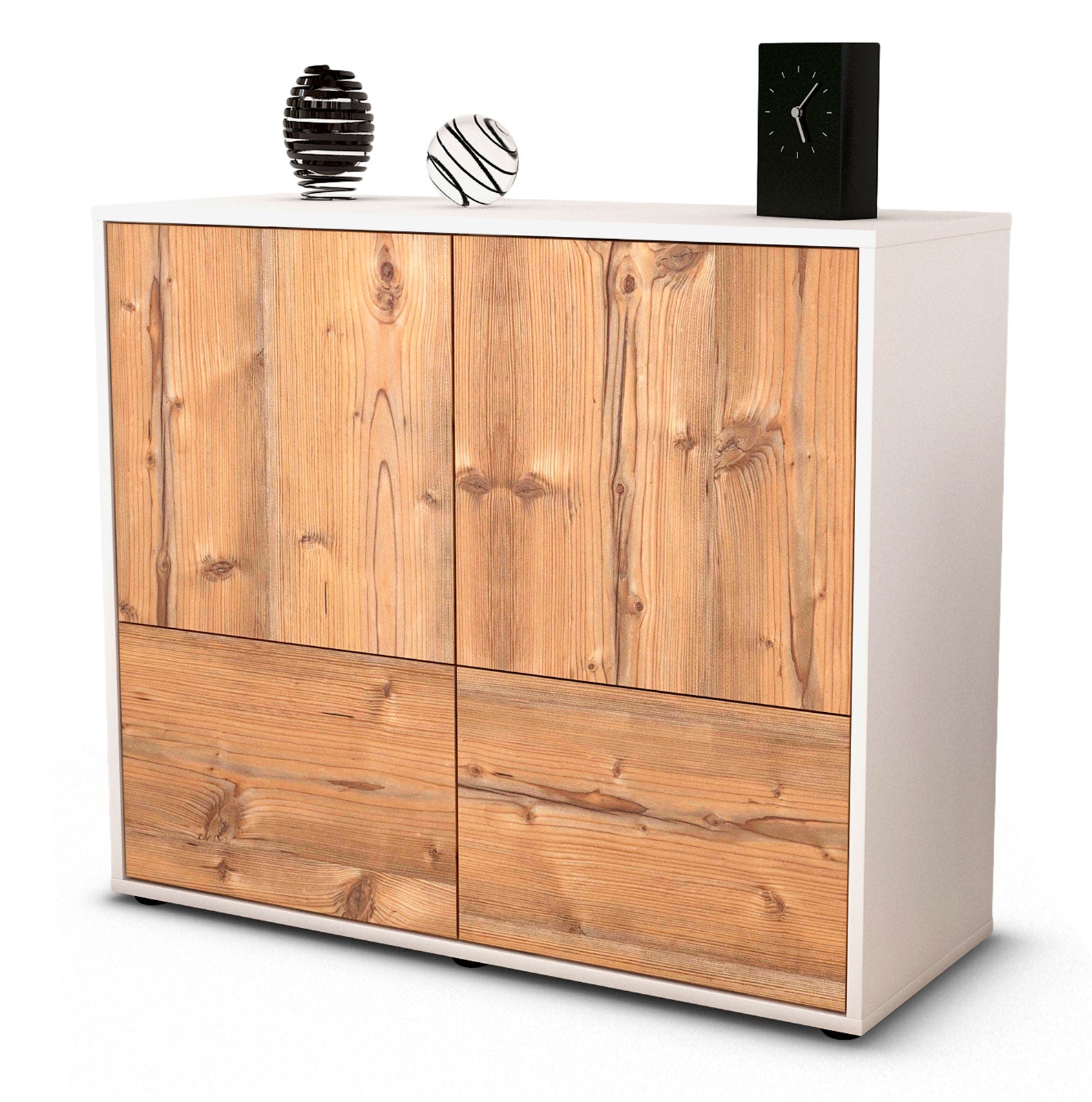 Sideboard - Cara - Design Holzdekor - Freistehend mit Push to open  92 cm Weiss