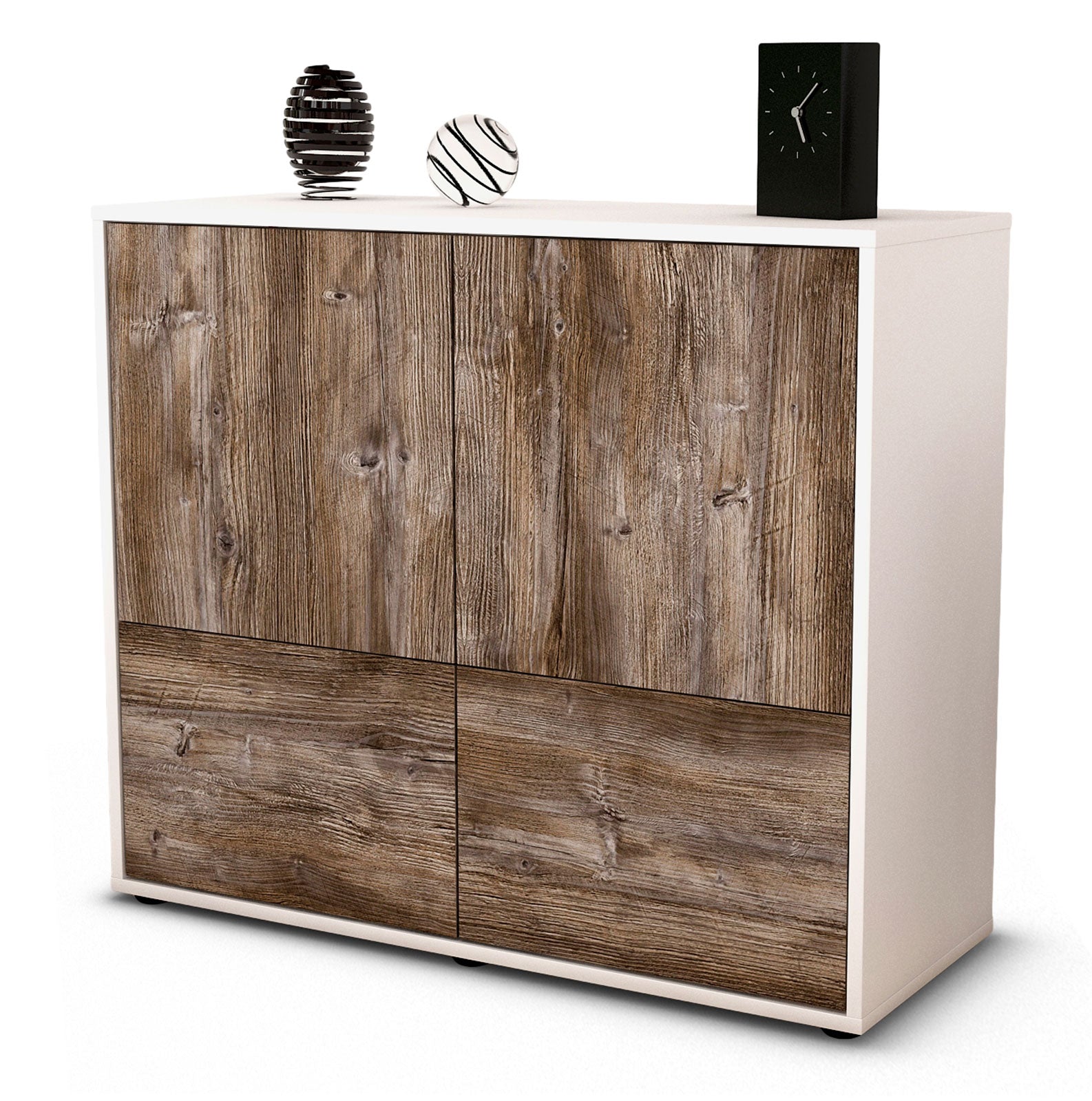 Sideboard - Cara - Design Holzdekor - Freistehend mit Push to open  92 cm Weiss