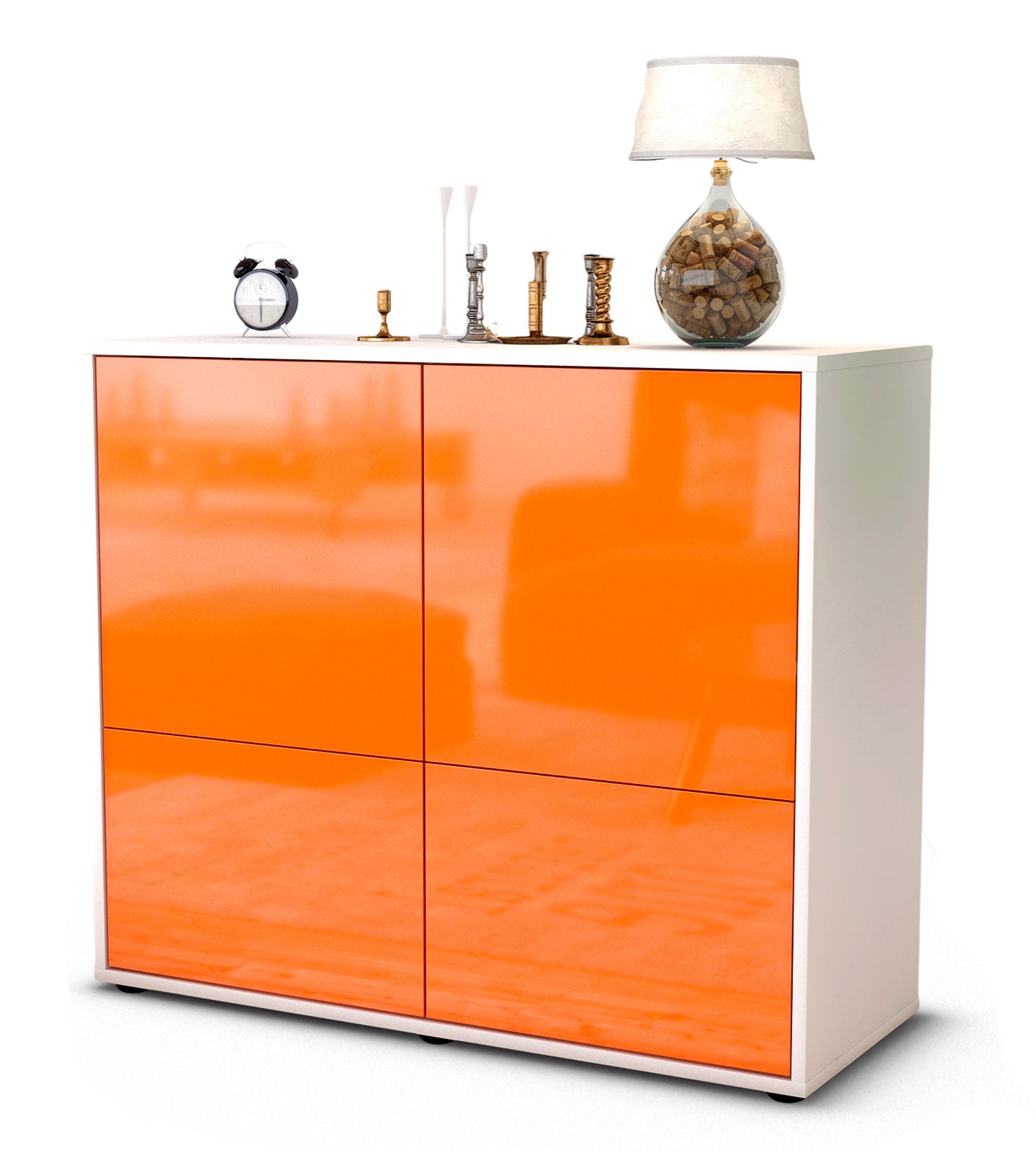 Sideboard - Cara - Design Hochglanz - Freistehend mit Push to open  92 cm Weiss