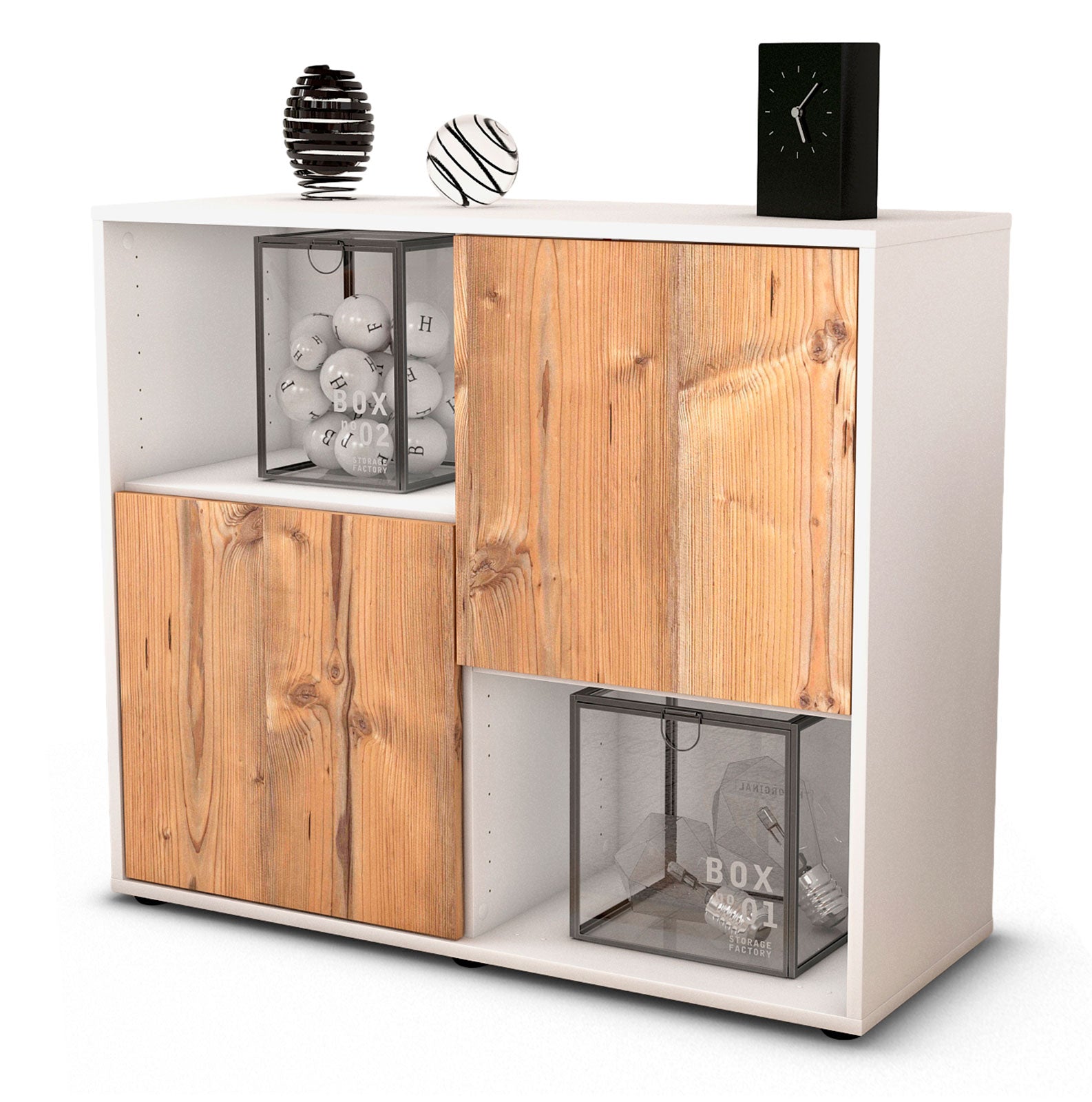 Sideboard - Caralina - Design Holzdekor - Freistehend mit Push to open  92 cm Weiss