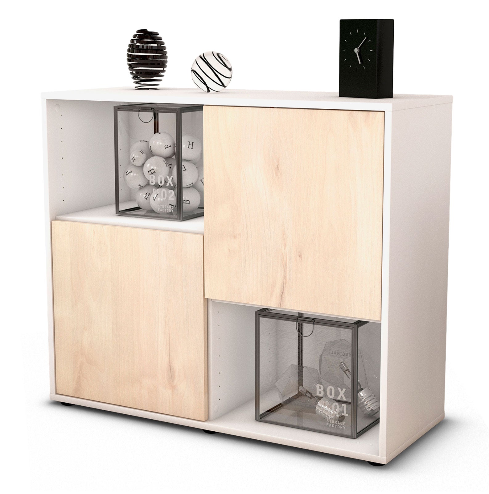 Sideboard - Caralina - Design Holzdekor - Freistehend mit Push to open  92 cm Weiss