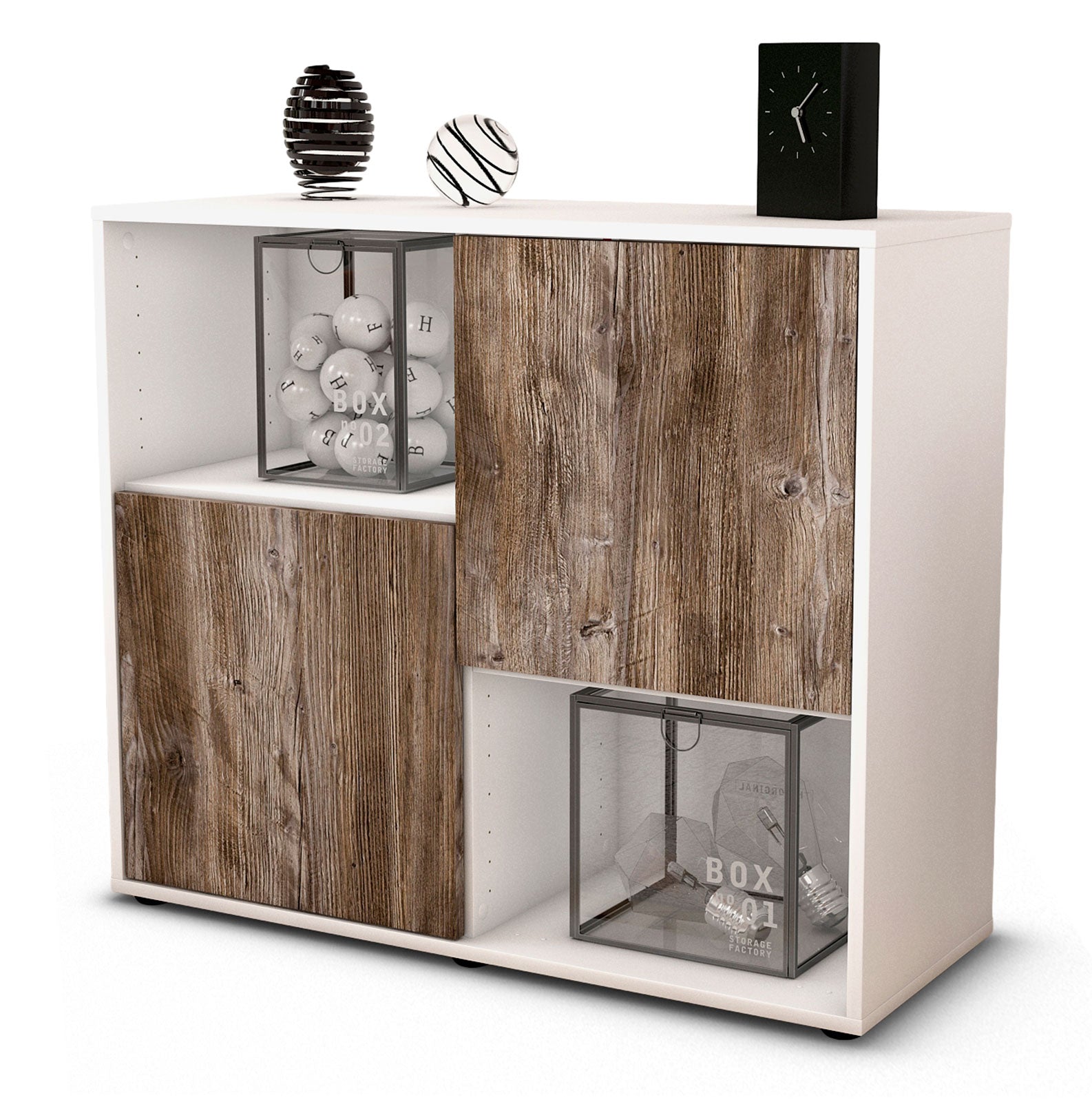 Sideboard - Caralina - Design Holzdekor - Freistehend mit Push to open  92 cm Weiss