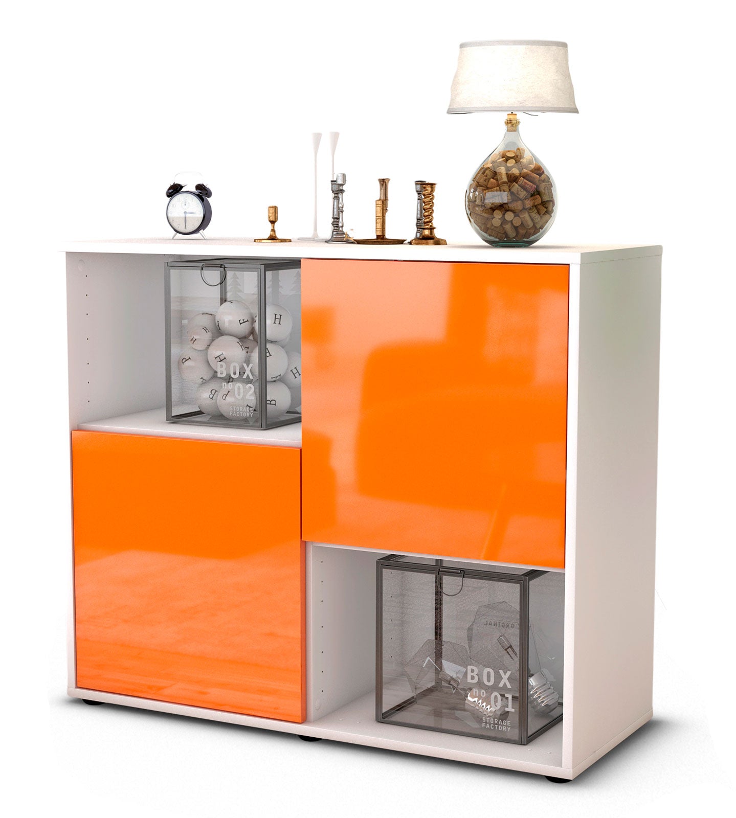 Sideboard - Caralina - Design Hochglanz - Freistehend mit Push to open  92 cm Weiss