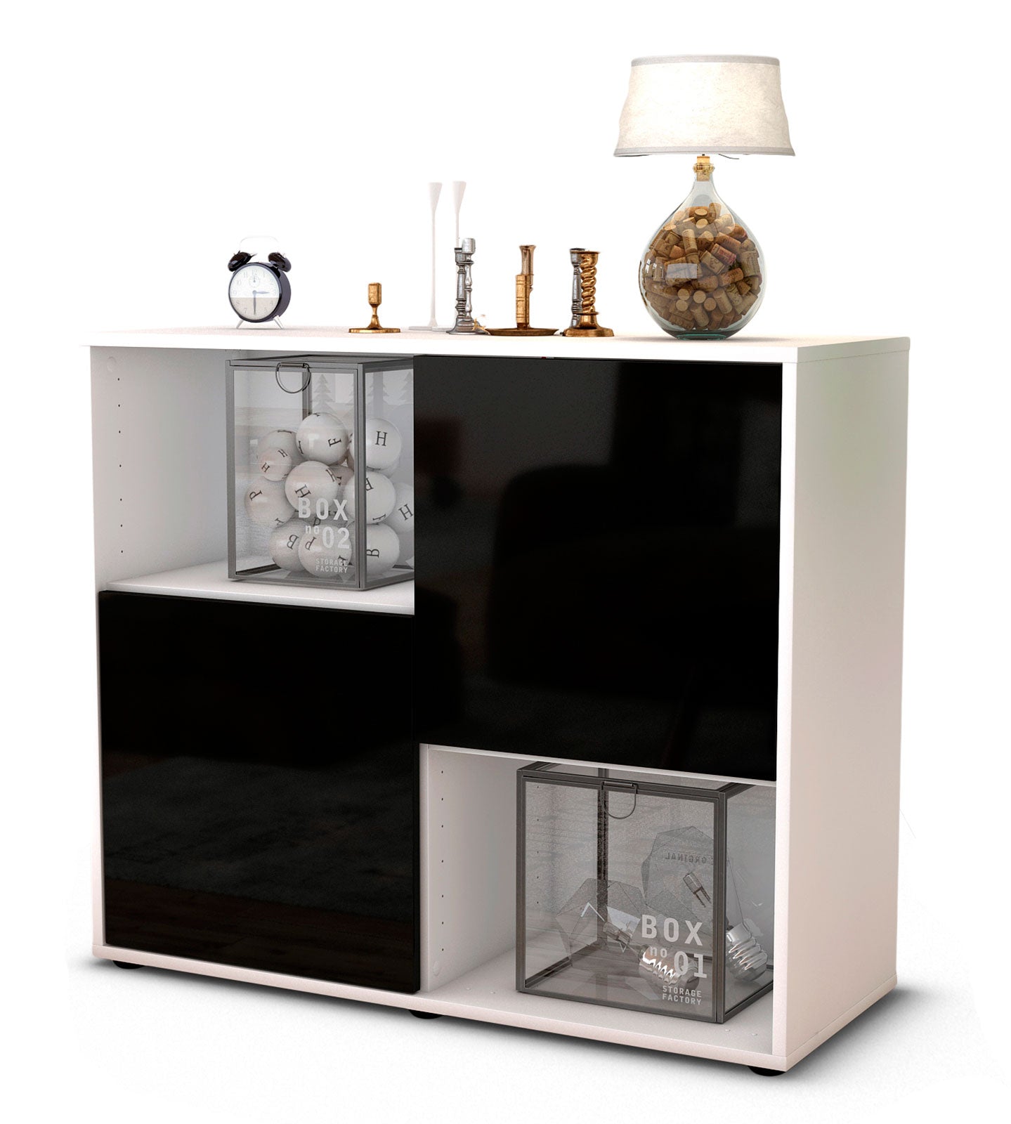 Sideboard - Caralina - Design Hochglanz - Freistehend mit Push to open  92 cm Weiss