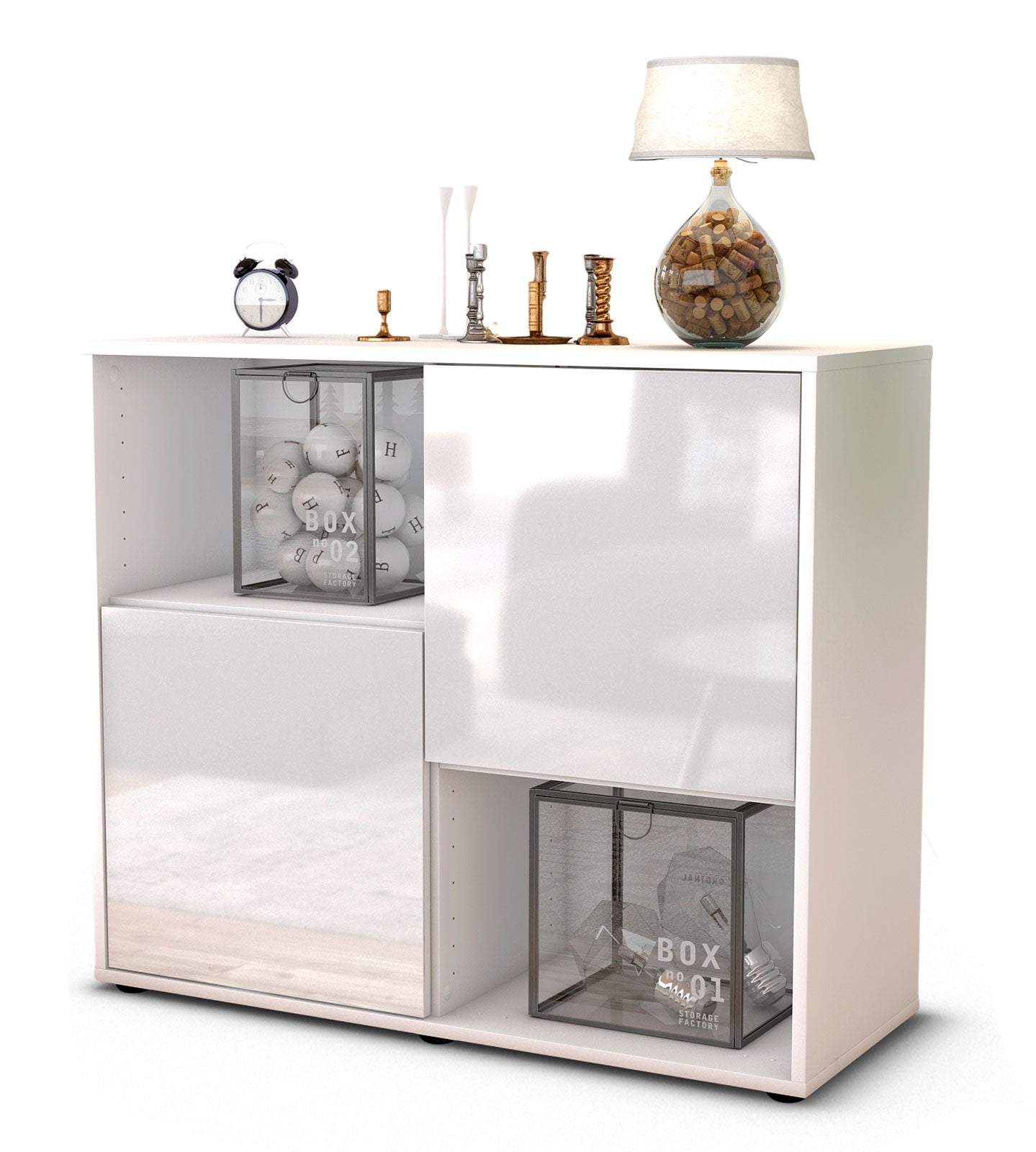 Sideboard - Caralina - Design Hochglanz - Freistehend mit Push to open  92 cm Weiss