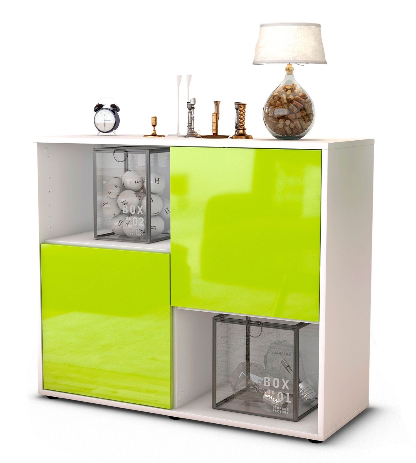 Sideboard - Caralina - Design Hochglanz - Freistehend mit Push to open  92 cm Weiss