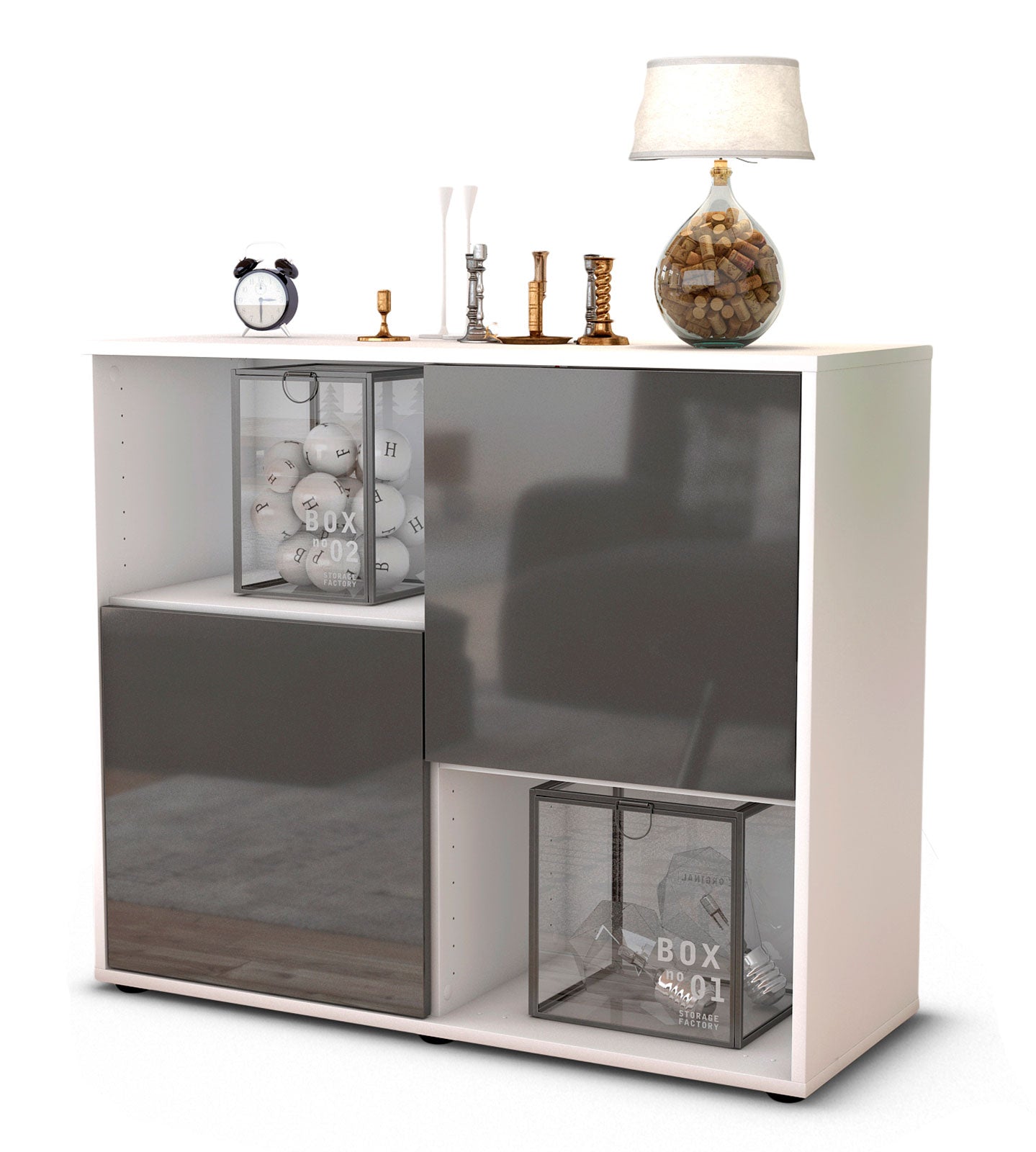 Sideboard - Caralina - Design Hochglanz - Freistehend mit Push to open  92 cm Weiss