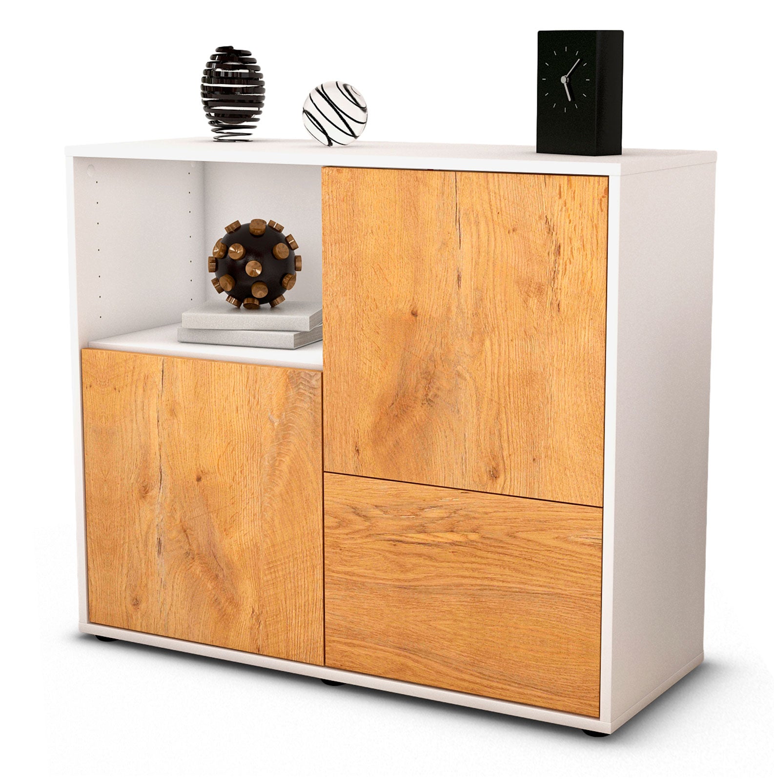 Sideboard - Carina - Design Holzdekor - Freistehend mit Push to open  92 cm Weiss