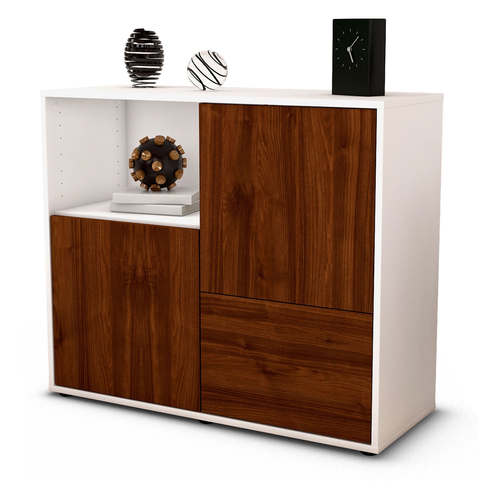 Sideboard - Carina - Design Holzdekor - Freistehend mit Push to open  92 cm Weiss