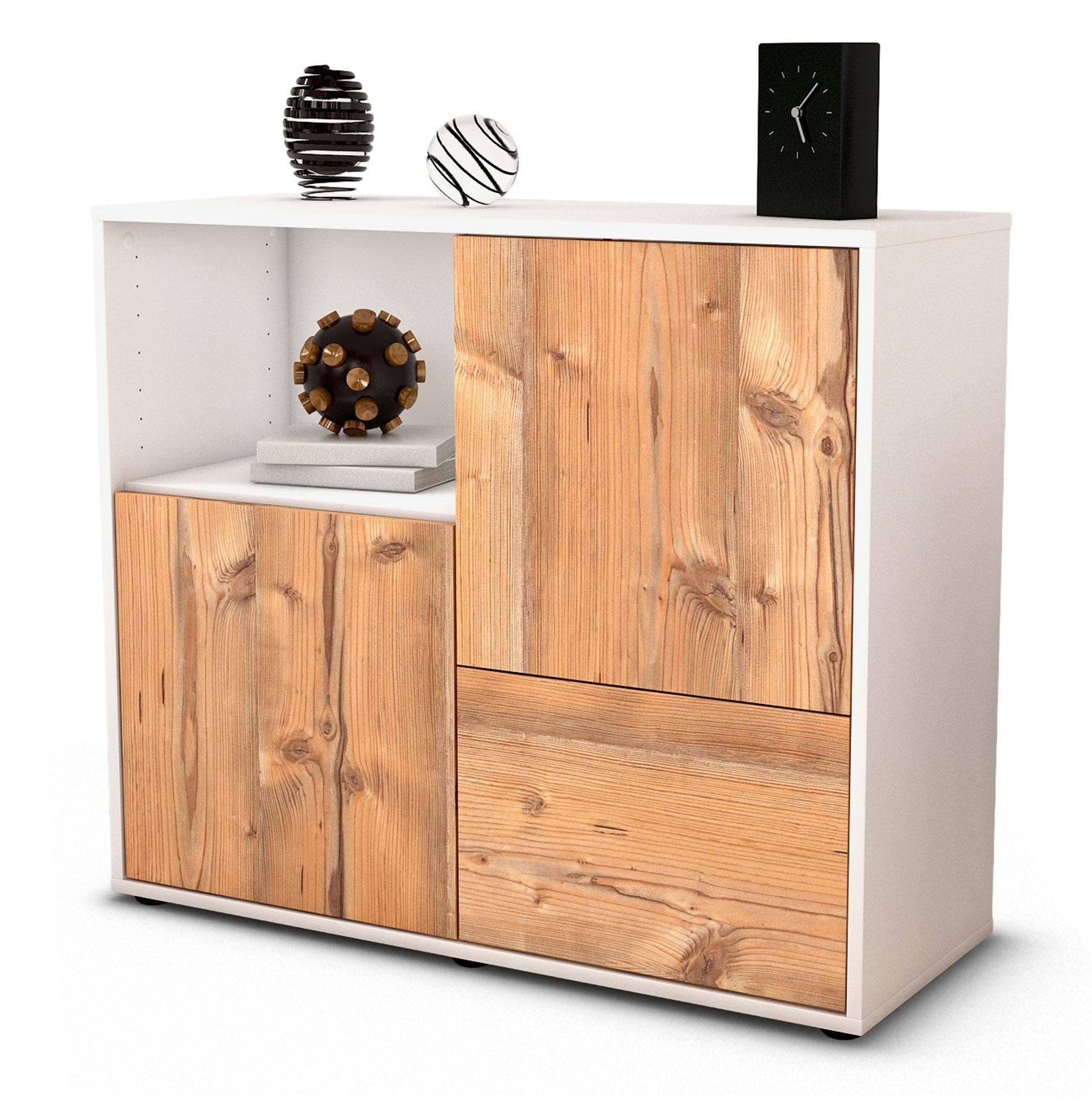 Sideboard - Carina - Design Holzdekor - Freistehend mit Push to open  92 cm Weiss