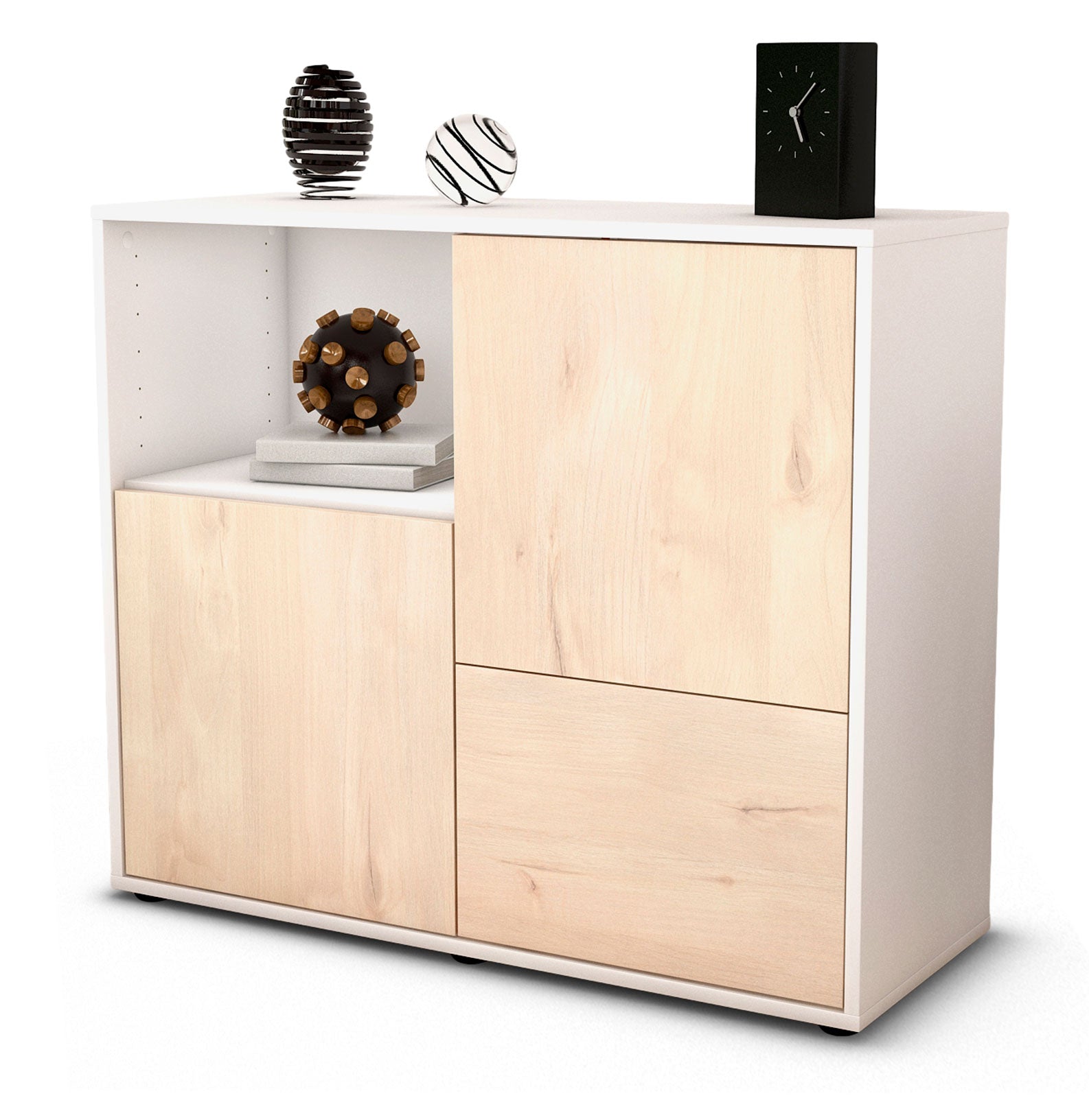 Sideboard - Carina - Design Holzdekor - Freistehend mit Push to open  92 cm Weiss