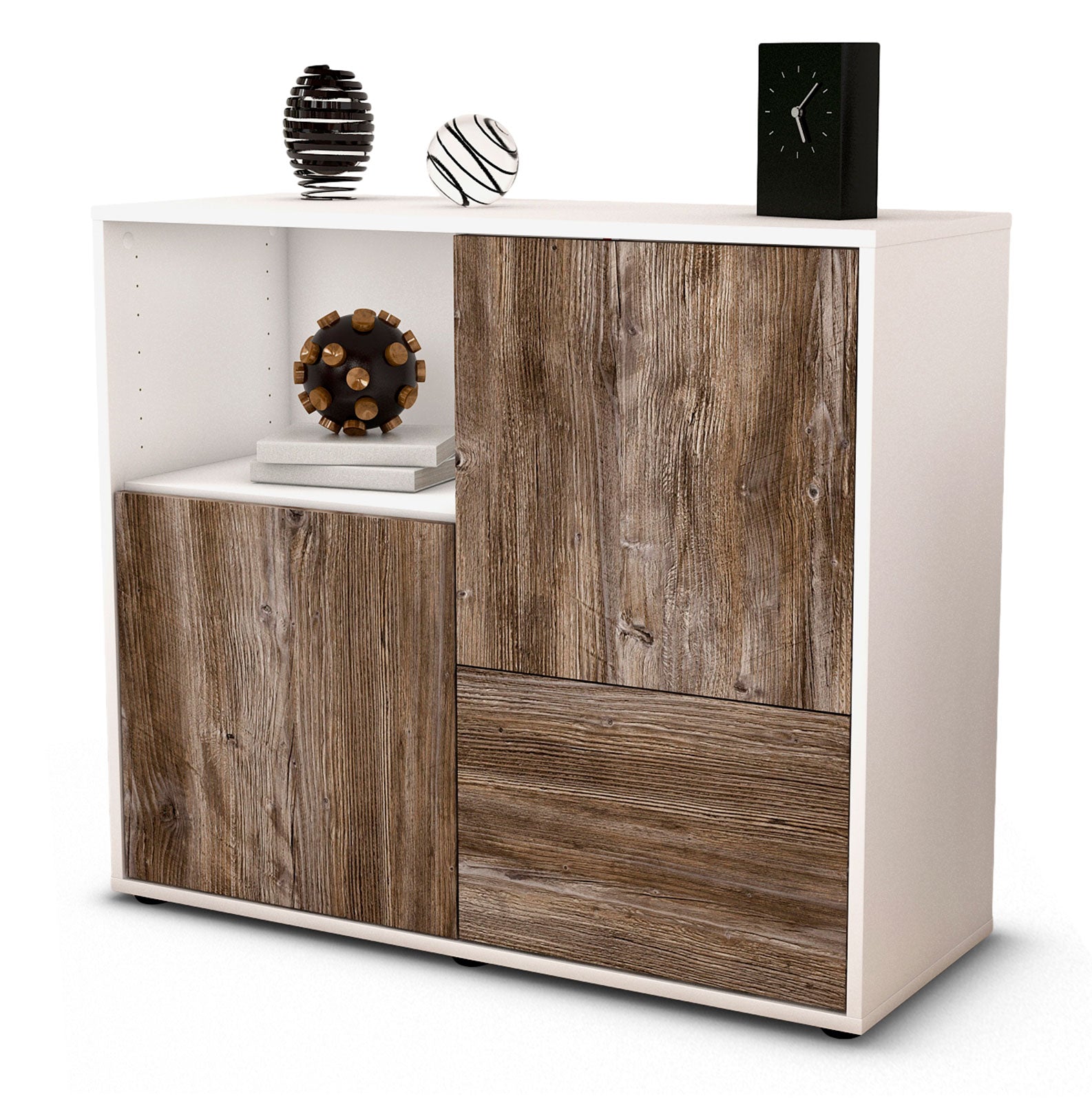 Sideboard - Carina - Design Holzdekor - Freistehend mit Push to open  92 cm Weiss