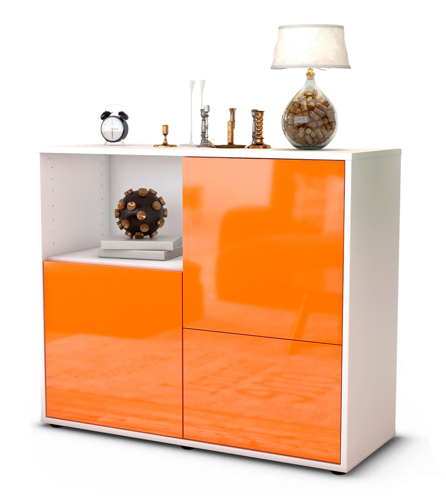 Sideboard - Carina - Design Hochglanz - Freistehend mit Push to open  92 cm Weiss