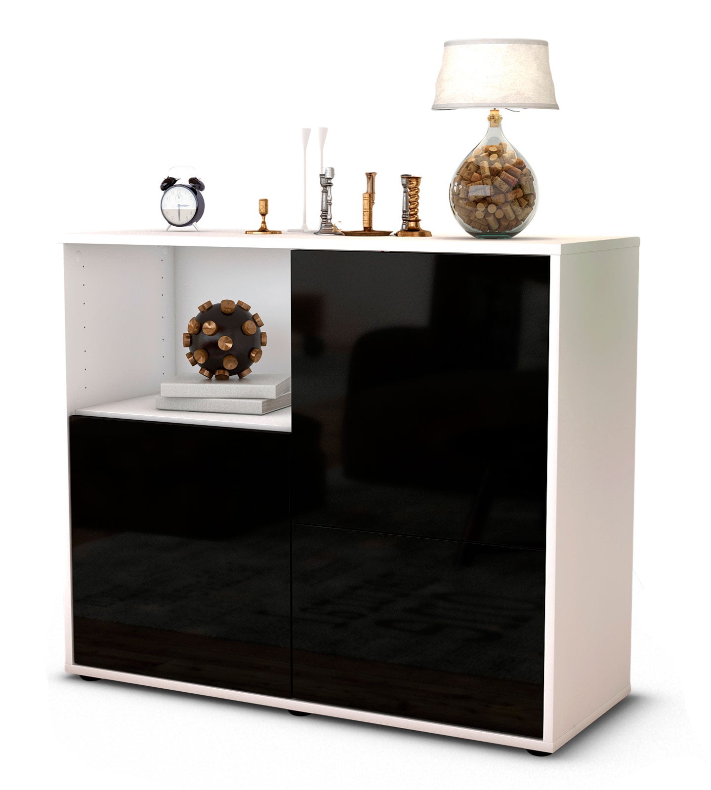 Sideboard - Carina - Design Hochglanz - Freistehend mit Push to open  92 cm Weiss