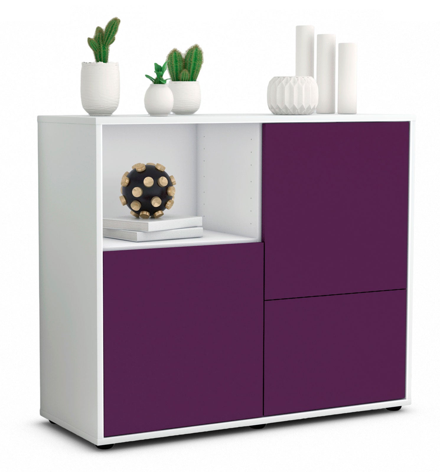 Sideboard - Carina - Design Farbakzent - Freistehend mit Push to open  92 cm Weiss