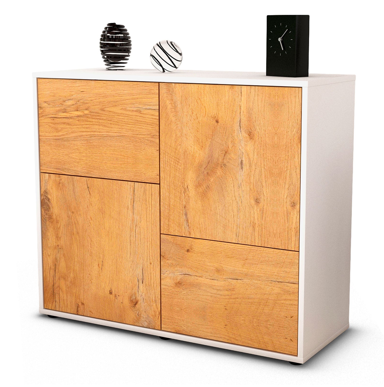 Sideboard - Carla - Design Holzdekor - Freistehend mit Push to open  92 cm Weiss