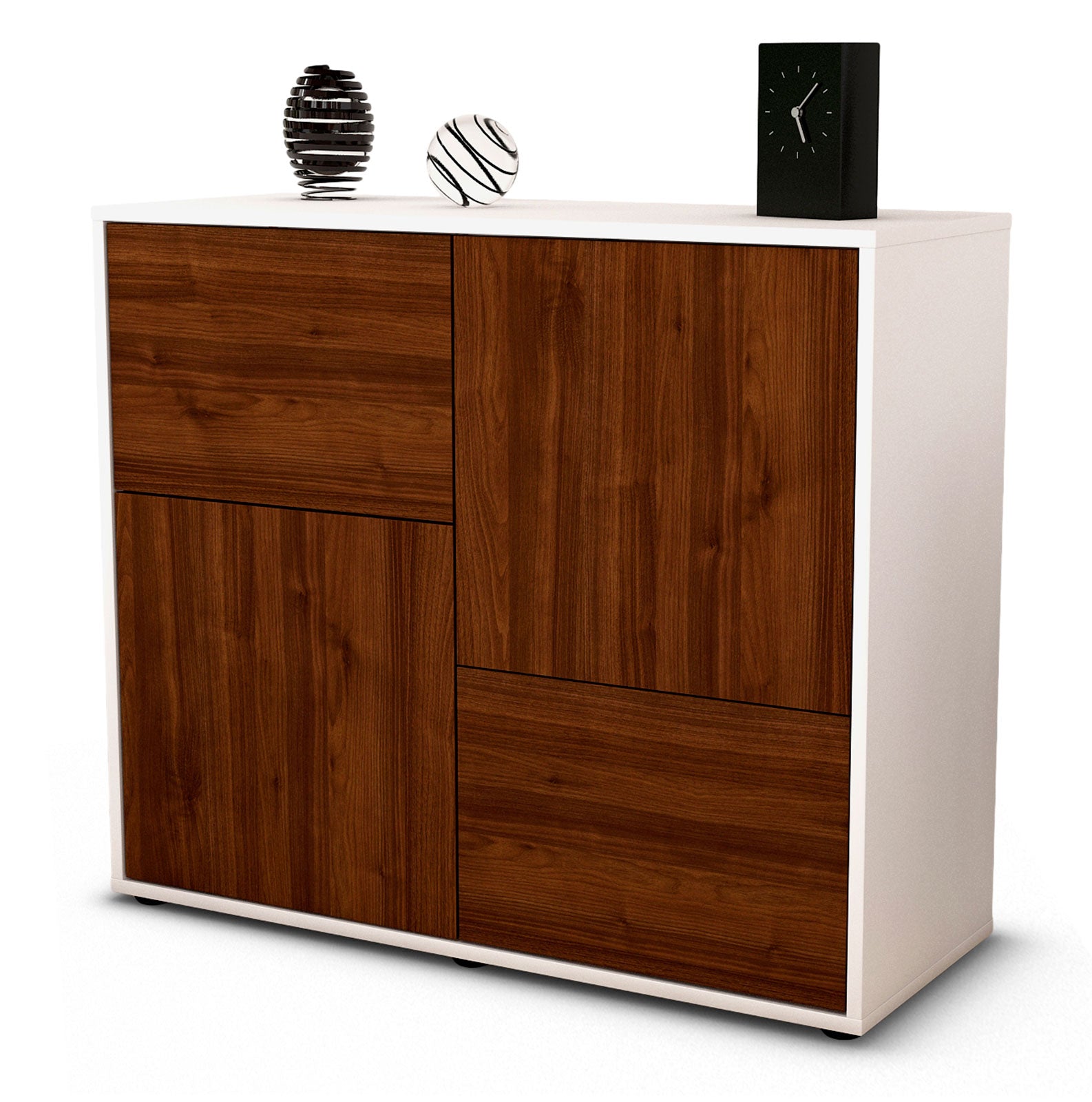 Sideboard - Carla - Design Holzdekor - Freistehend mit Push to open  92 cm Weiss