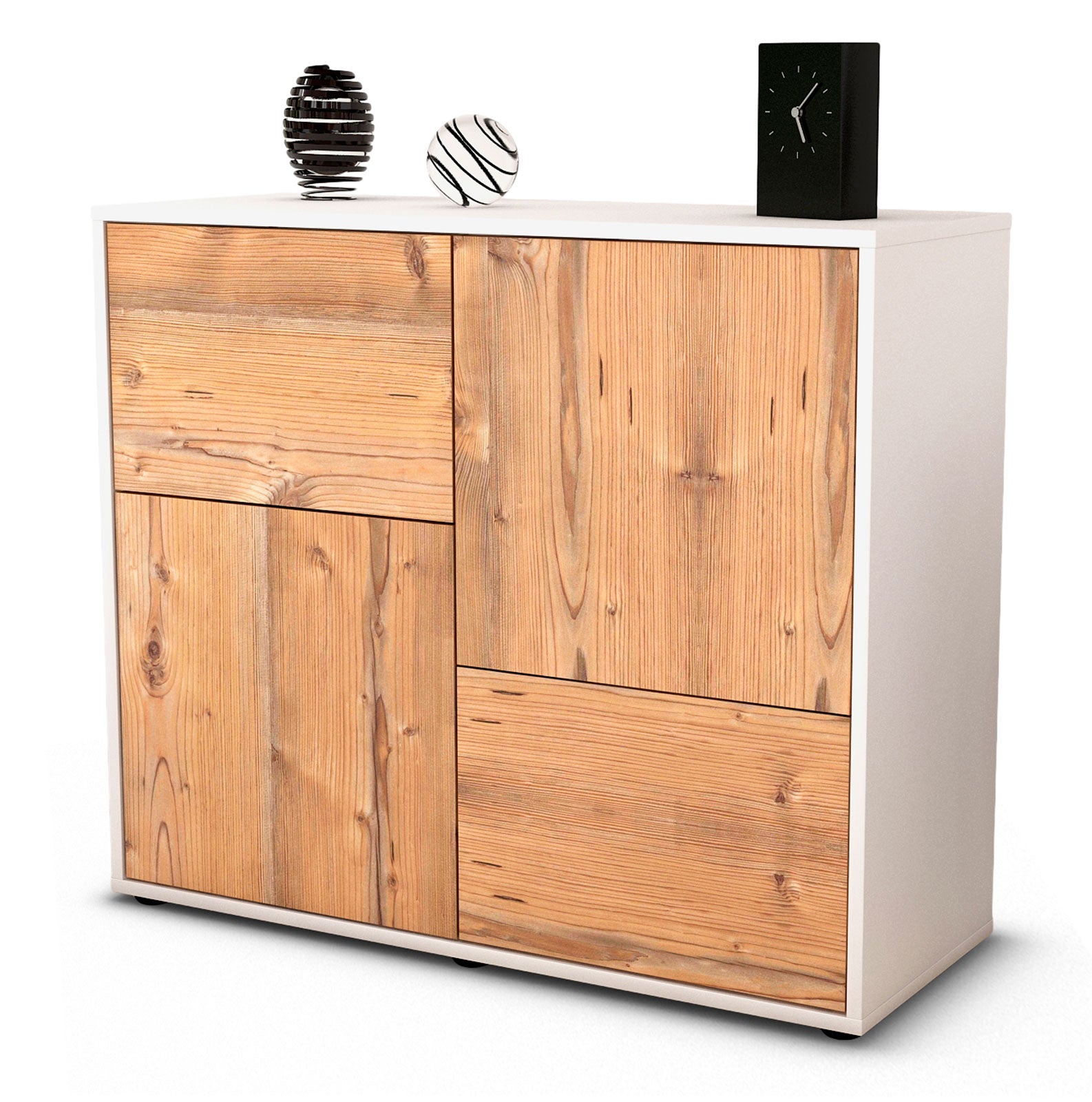 Sideboard - Carla - Design Holzdekor - Freistehend mit Push to open  92 cm Weiss