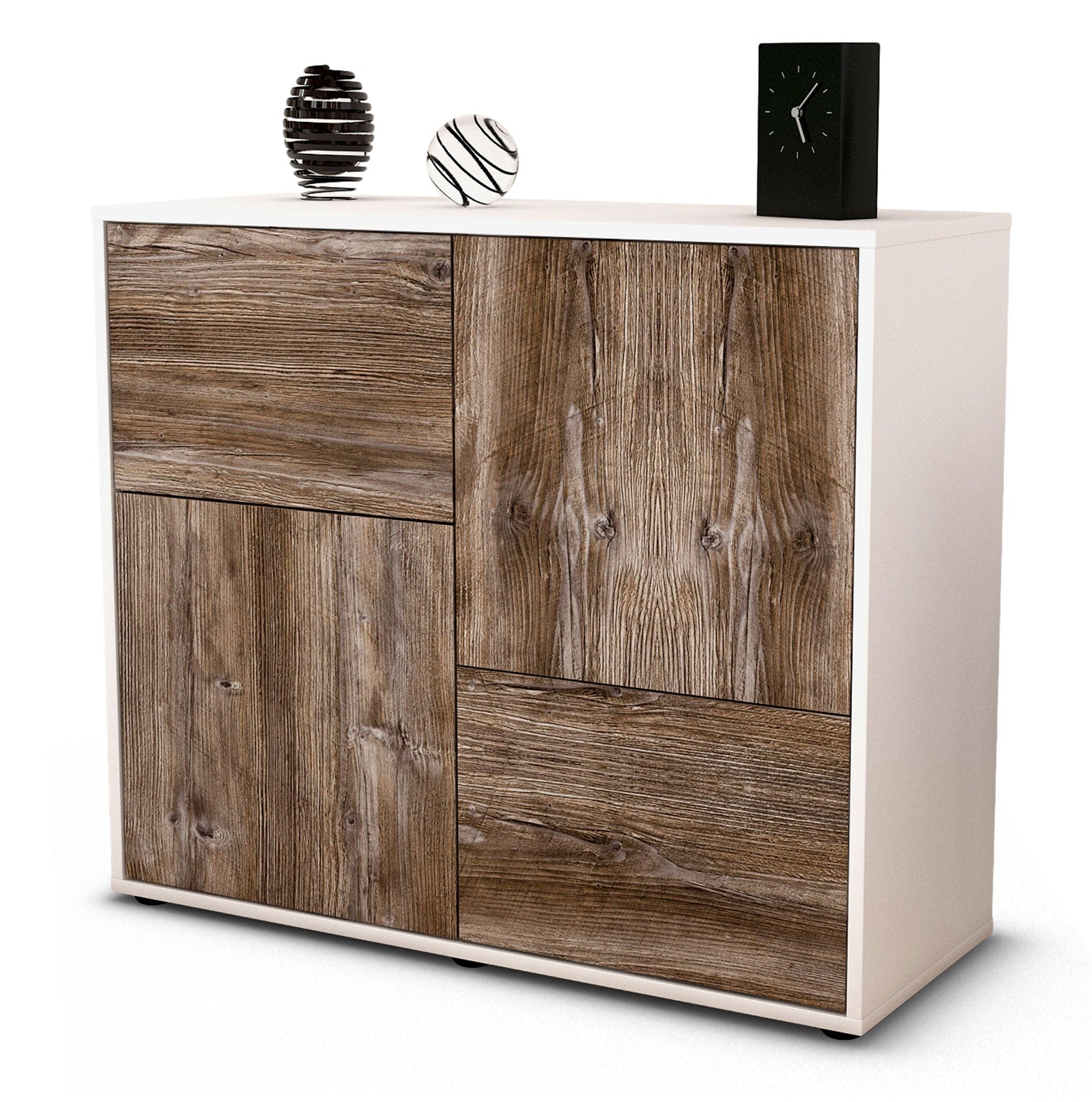 Sideboard - Carla - Design Holzdekor - Freistehend mit Push to open  92 cm Weiss