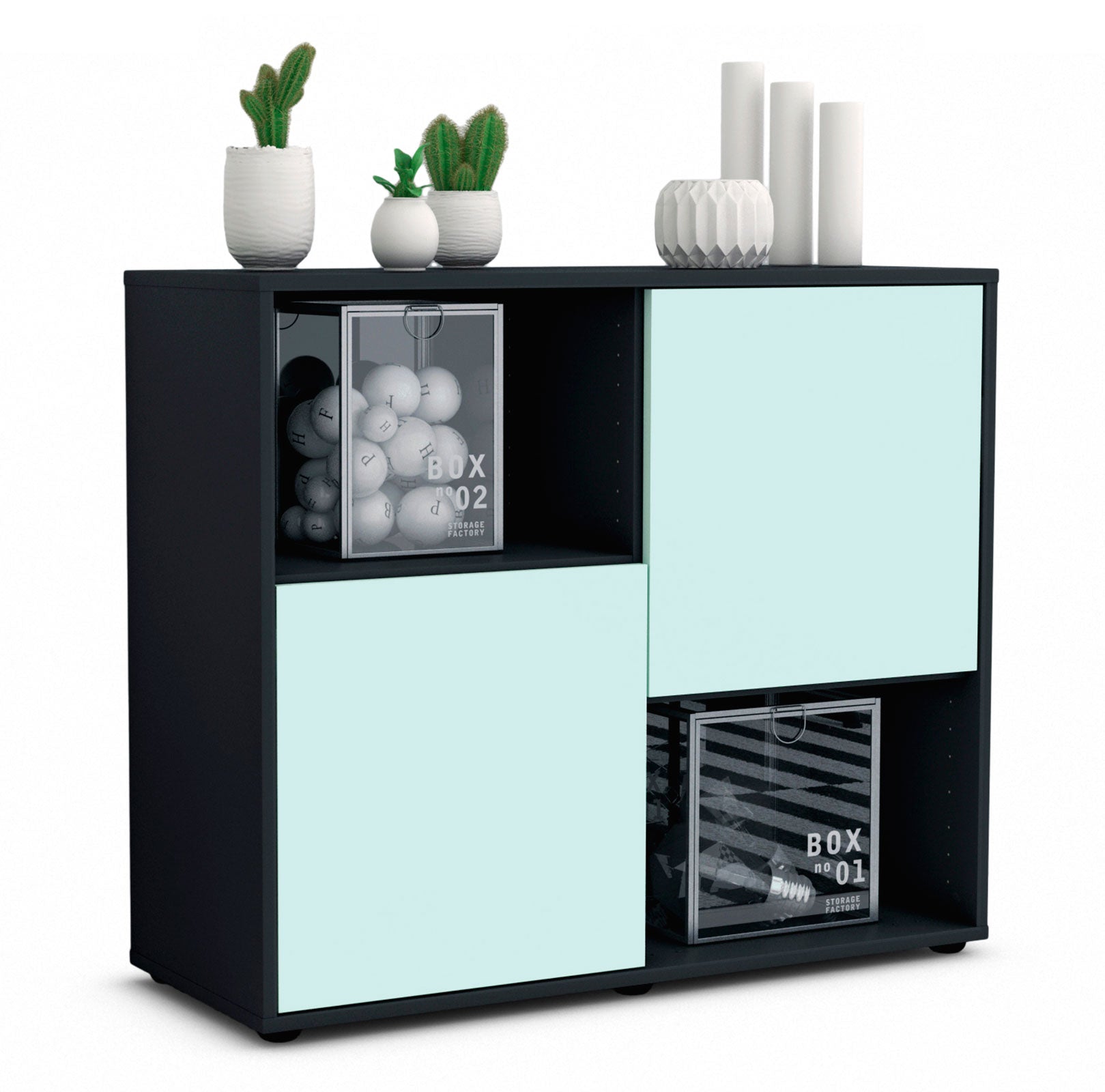 Sideboard - Caralina - Design Farbakzent - Freistehend mit Push to open  92 cm Anthrazit
