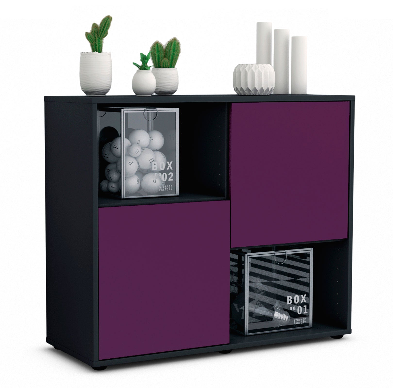 Sideboard - Caralina - Design Farbakzent - Freistehend mit Push to open  92 cm Anthrazit