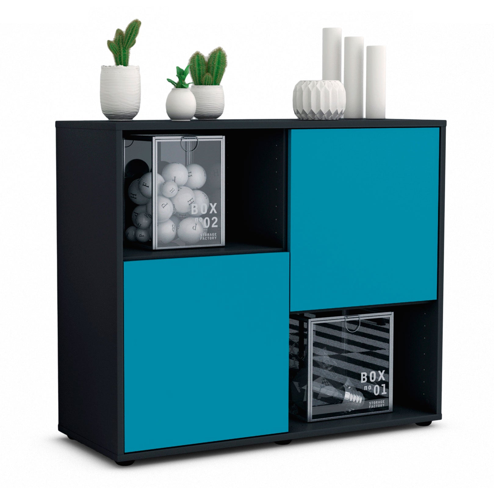 Sideboard - Caralina - Design Farbakzent - Freistehend mit Push to open  92 cm Anthrazit