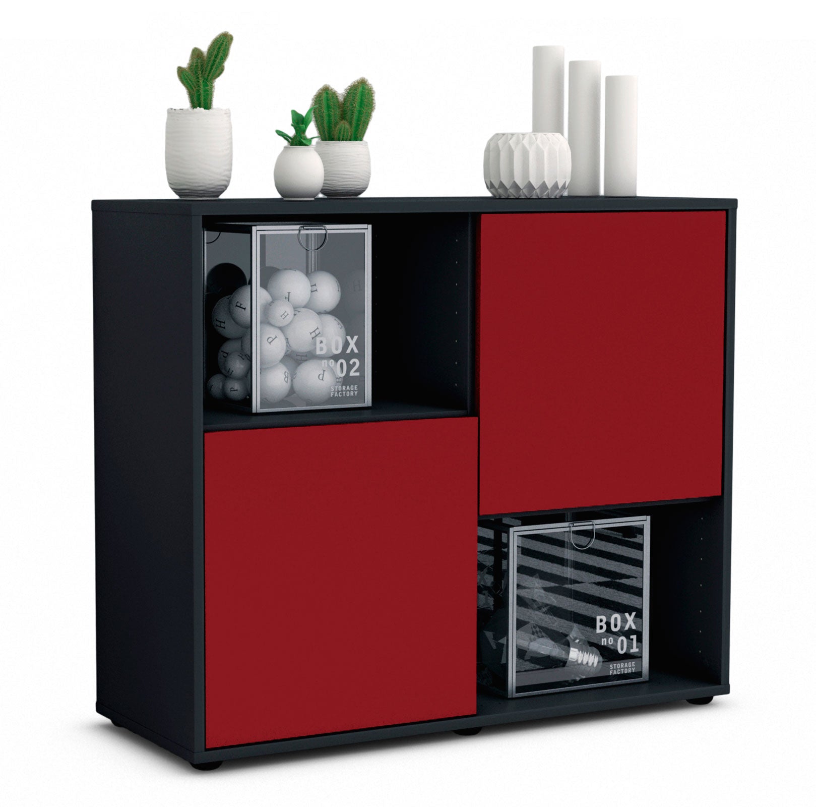 Sideboard - Caralina - Design Farbakzent - Freistehend mit Push to open  92 cm Anthrazit