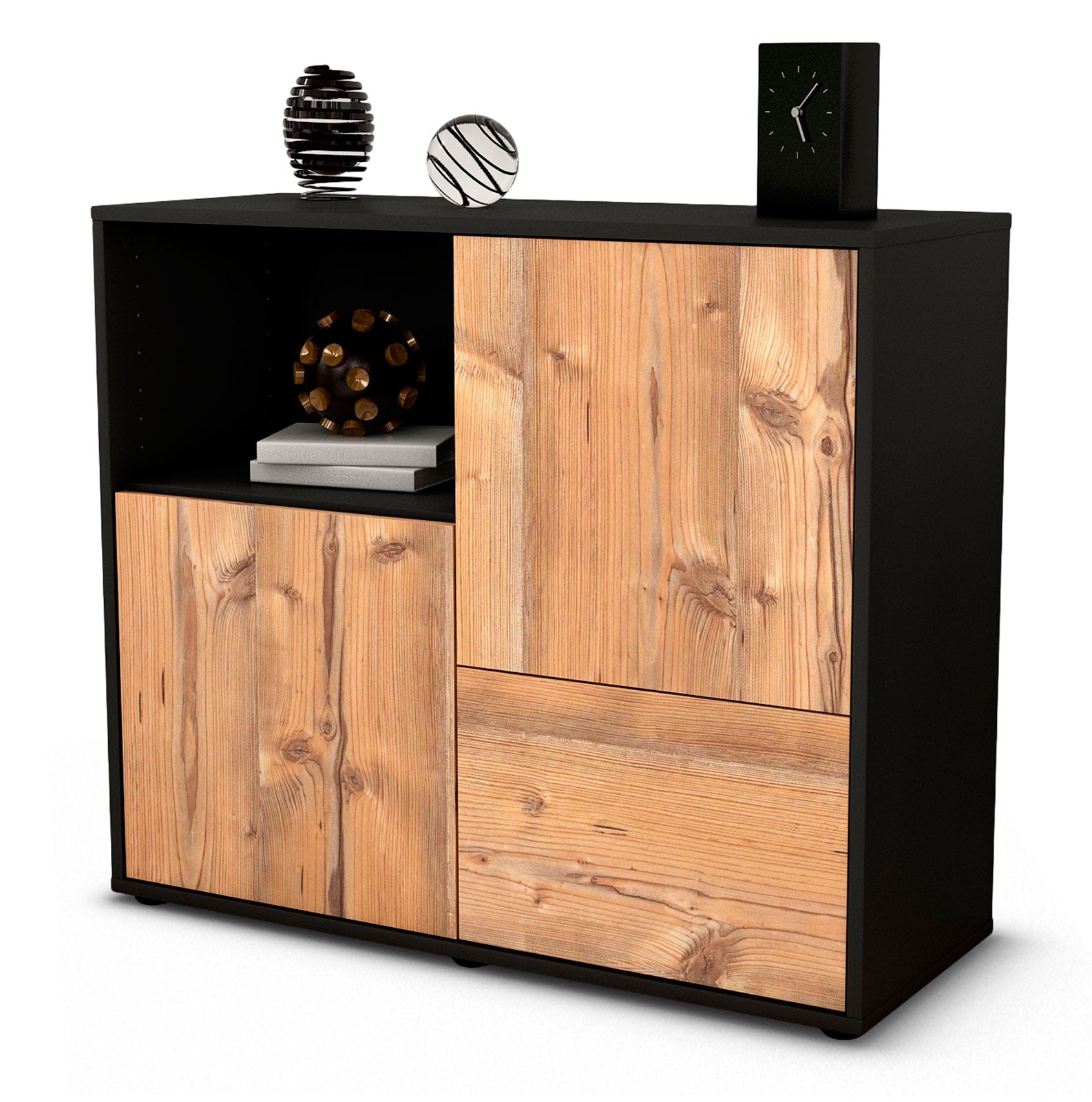 Sideboard - Carina - Design Holzdekor - Freistehend mit Push to open  92 cm Anthrazit