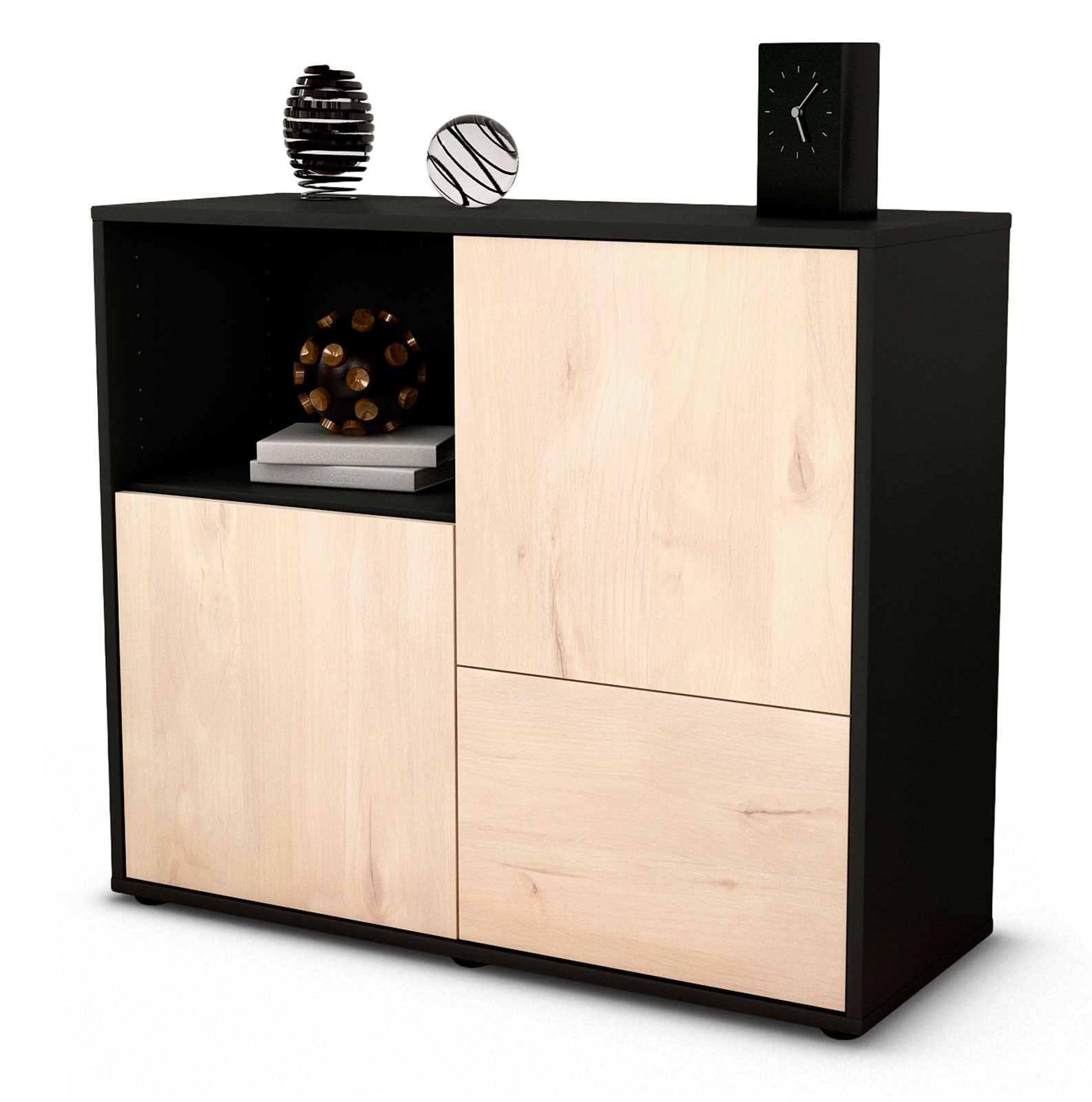 Sideboard - Carina - Design Holzdekor - Freistehend mit Push to open  92 cm Anthrazit