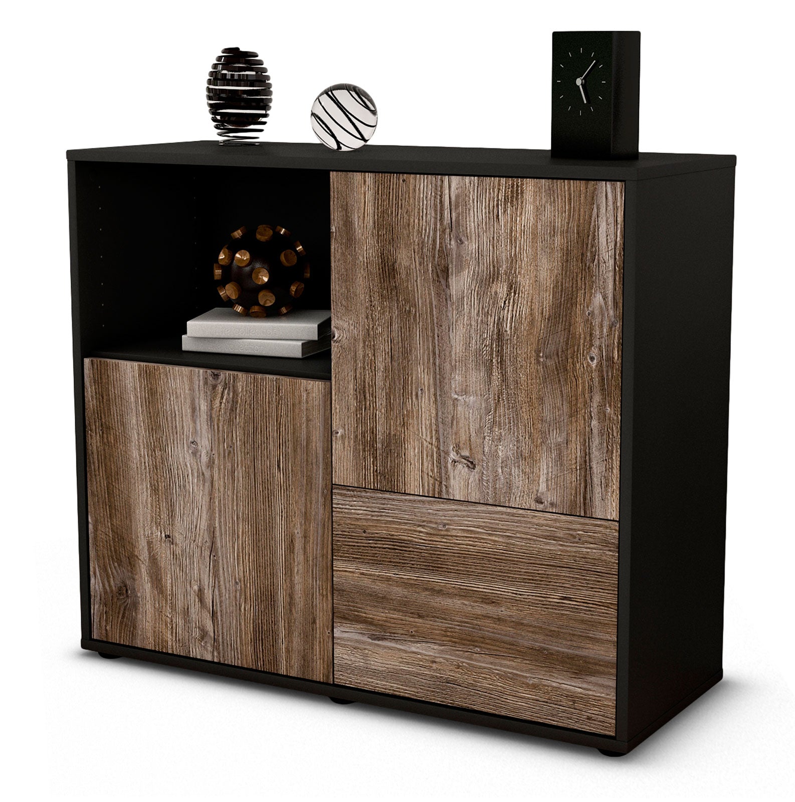 Sideboard - Carina - Design Holzdekor - Freistehend mit Push to open  92 cm Anthrazit