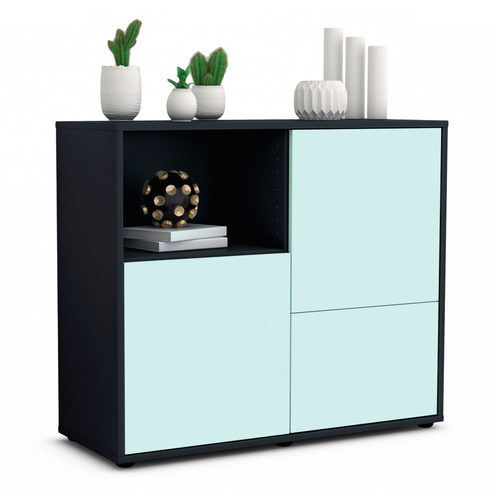 Sideboard - Carina - Design Farbakzent - Freistehend mit Push to open  92 cm Anthrazit