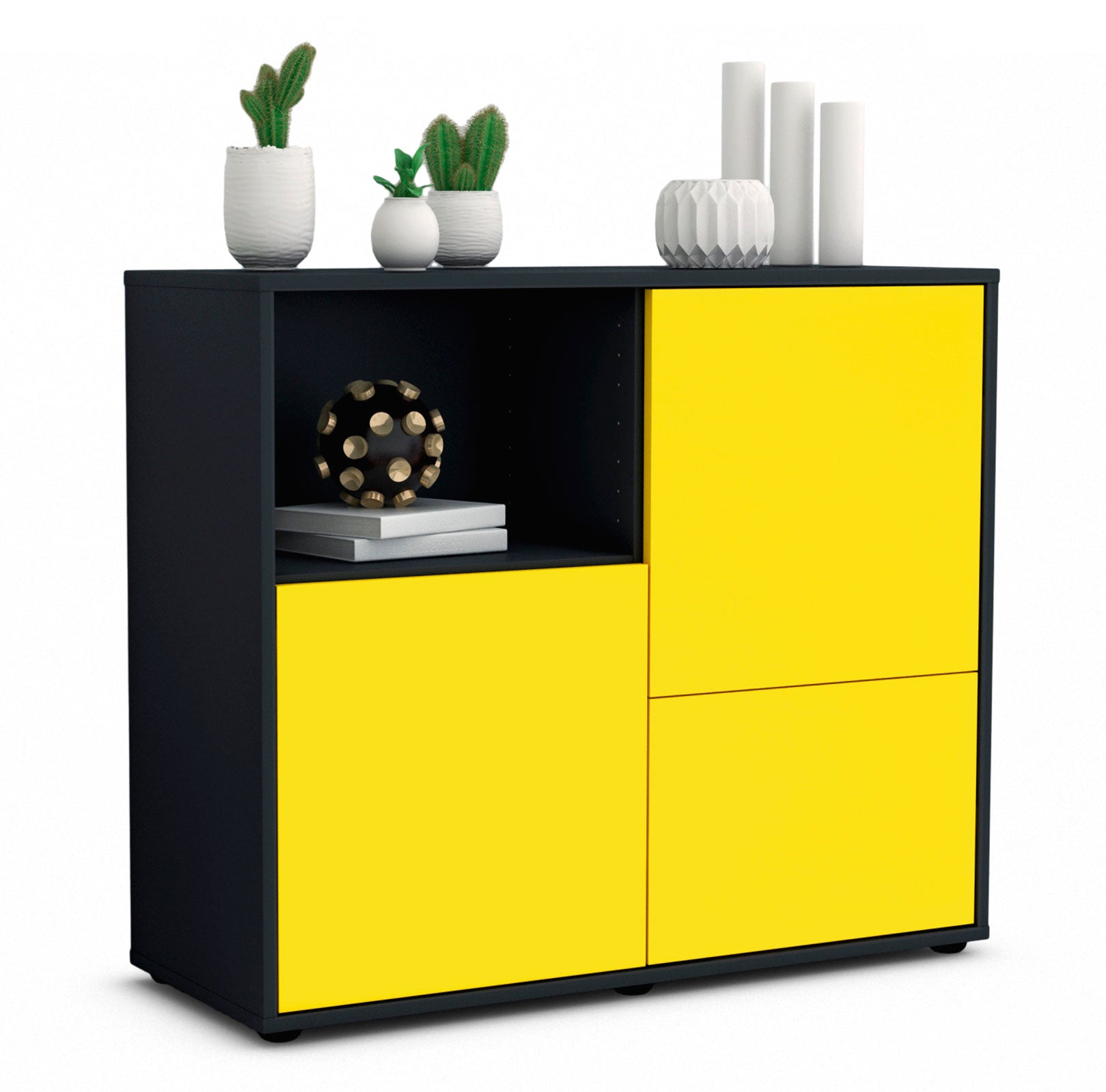 Sideboard - Carina - Design Farbakzent - Freistehend mit Push to open  92 cm Anthrazit