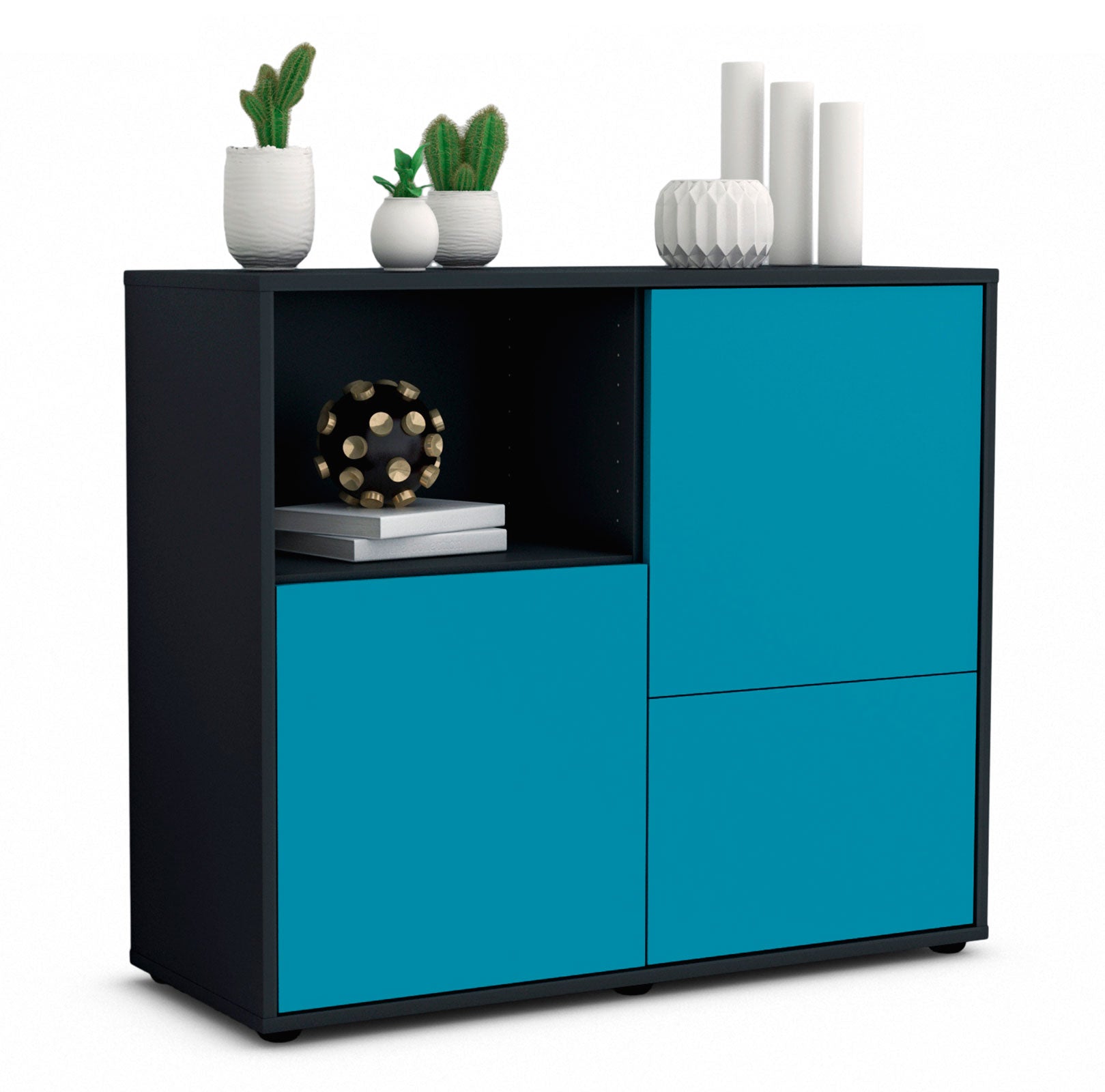 Sideboard - Carina - Design Farbakzent - Freistehend mit Push to open  92 cm Anthrazit