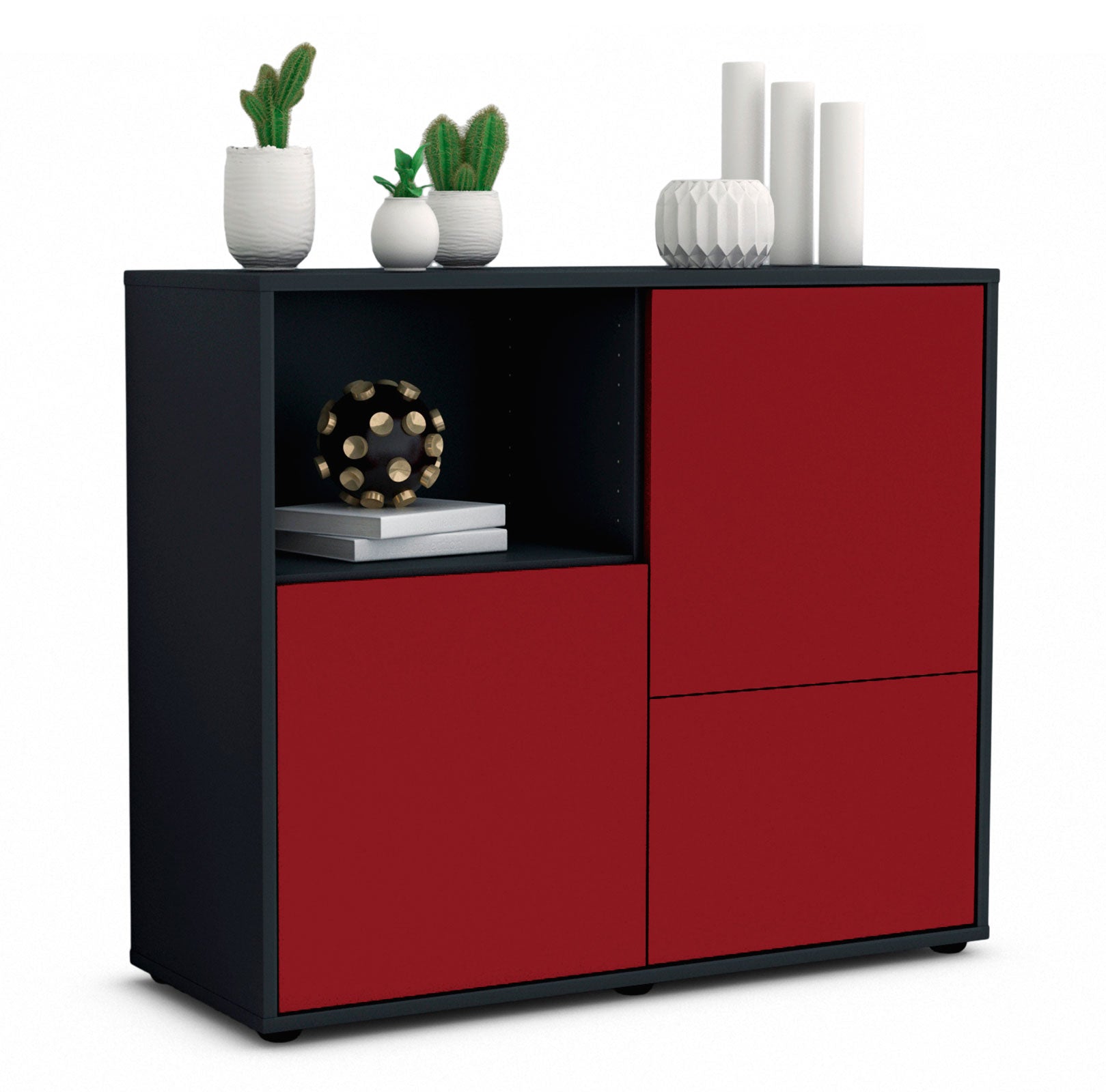 Sideboard - Carina - Design Farbakzent - Freistehend mit Push to open  92 cm Anthrazit