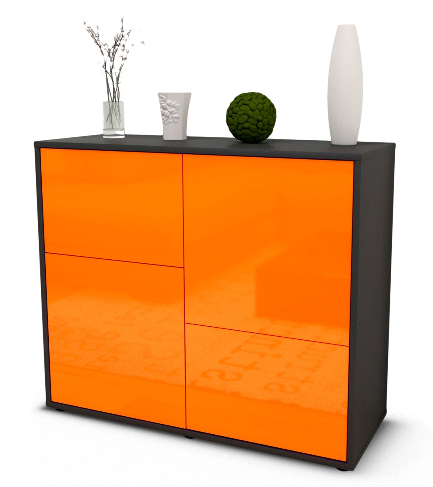 Sideboard - Carla - Design Hochglanz - Freistehend mit Push to open  92 cm Anthrazit