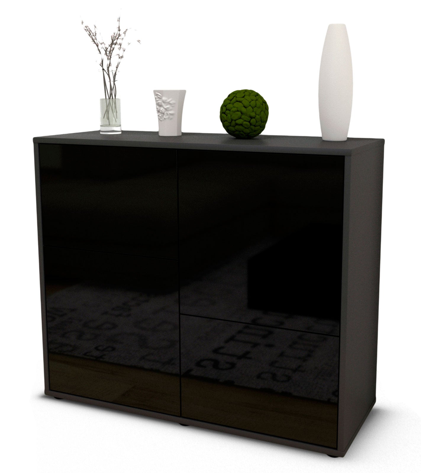 Sideboard - Carla - Design Hochglanz - Freistehend mit Push to open  92 cm Anthrazit