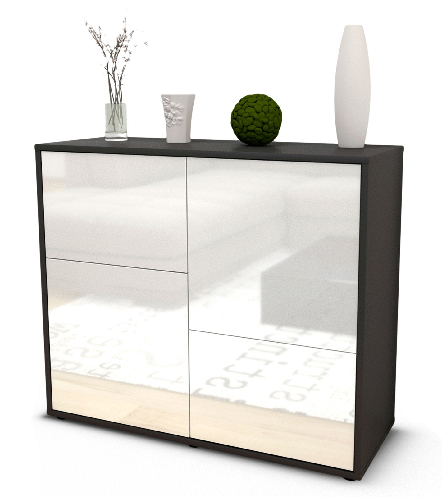 Sideboard - Carla - Design Hochglanz - Freistehend mit Push to open  92 cm Anthrazit