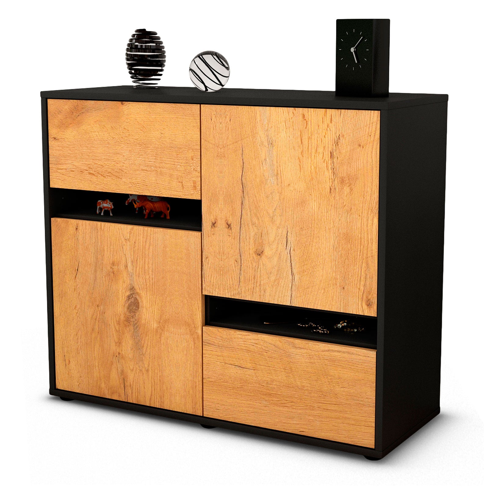 Sideboard - Carlotta - Design Holzdekor - Freistehend mit Push to open  92 cm Anthrazit